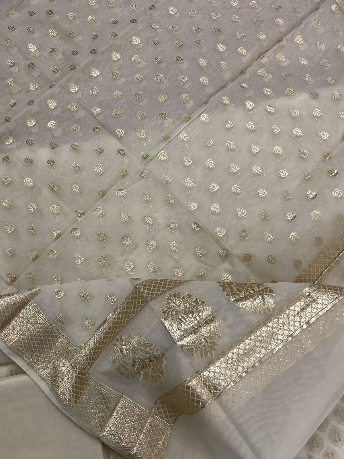 Soft Chanderi Banarasi Weaved Embroidered Suit - Off White