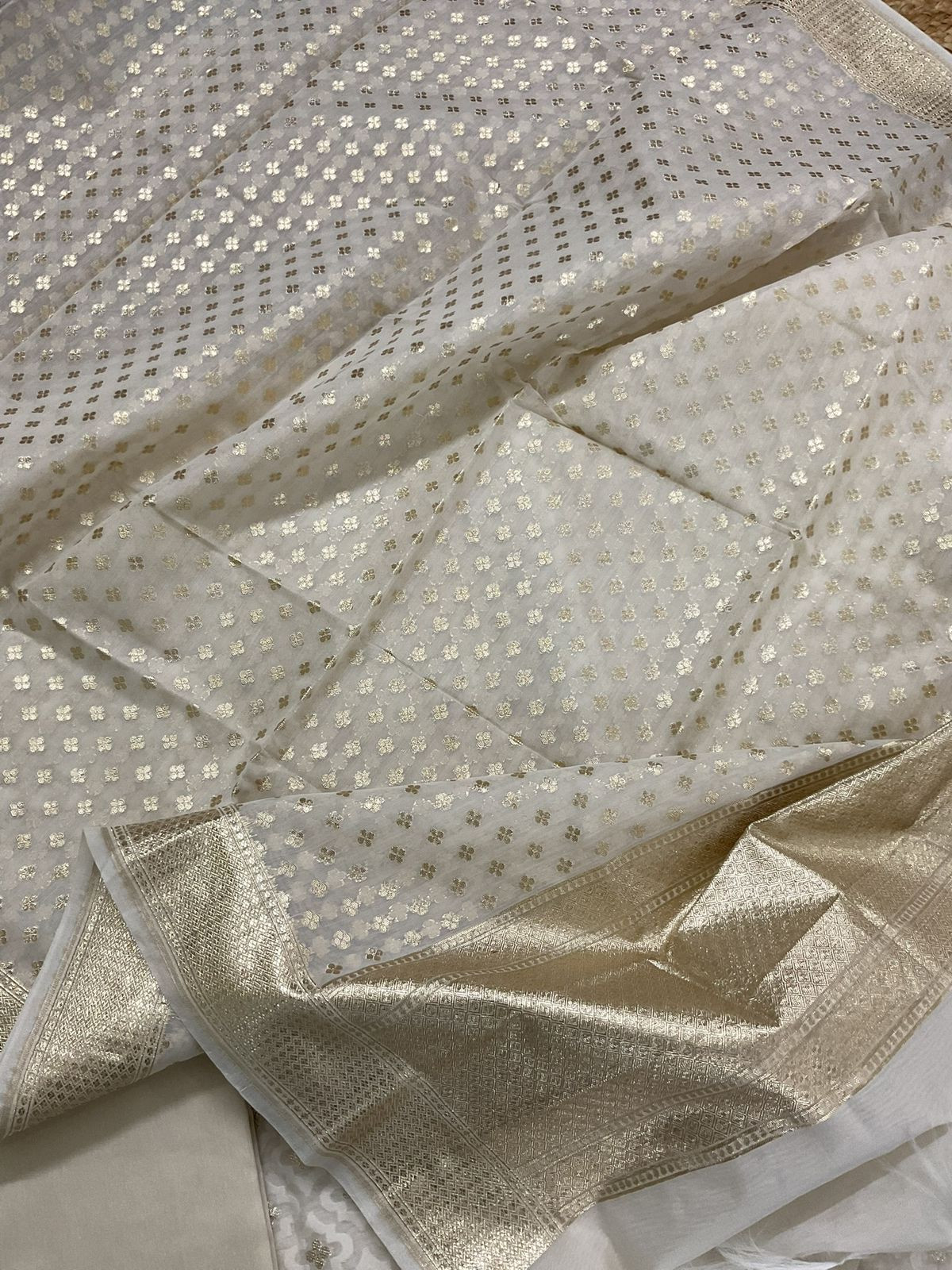 Soft Chanderi Banarasi Weaved Embroidered Suit - Off White