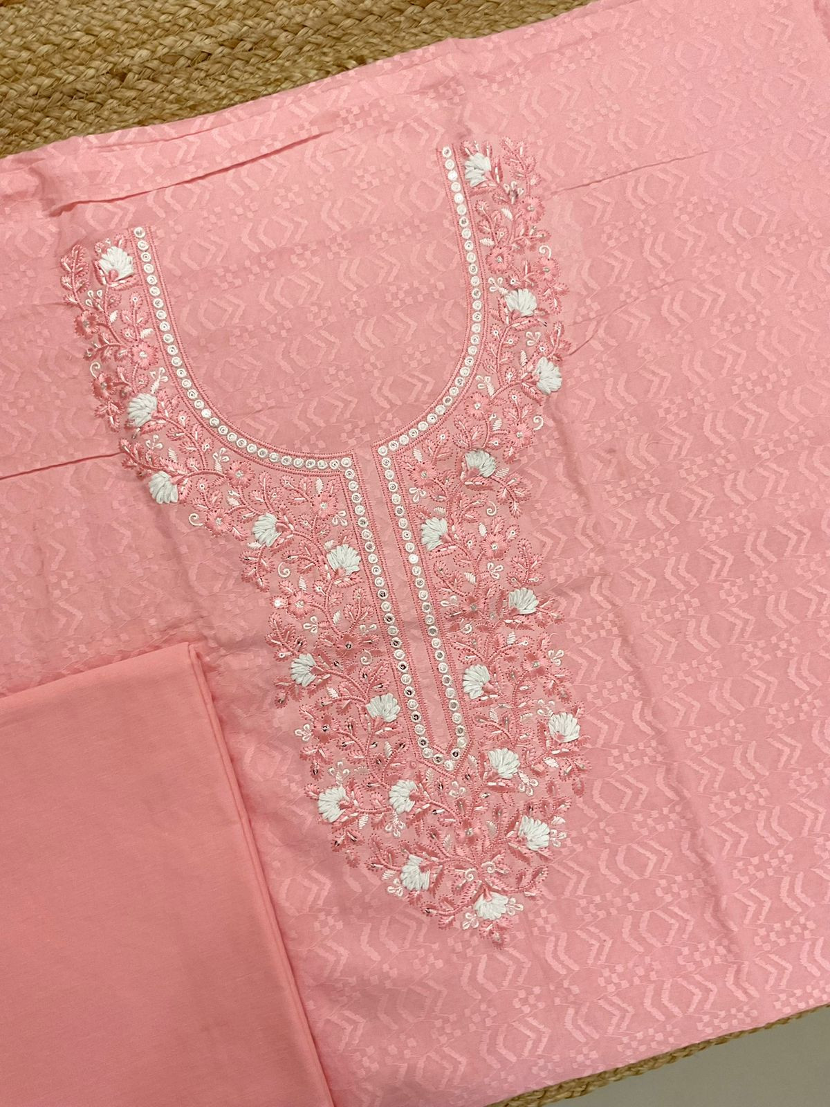 Pure Cotton Embroidered Suit - Peach