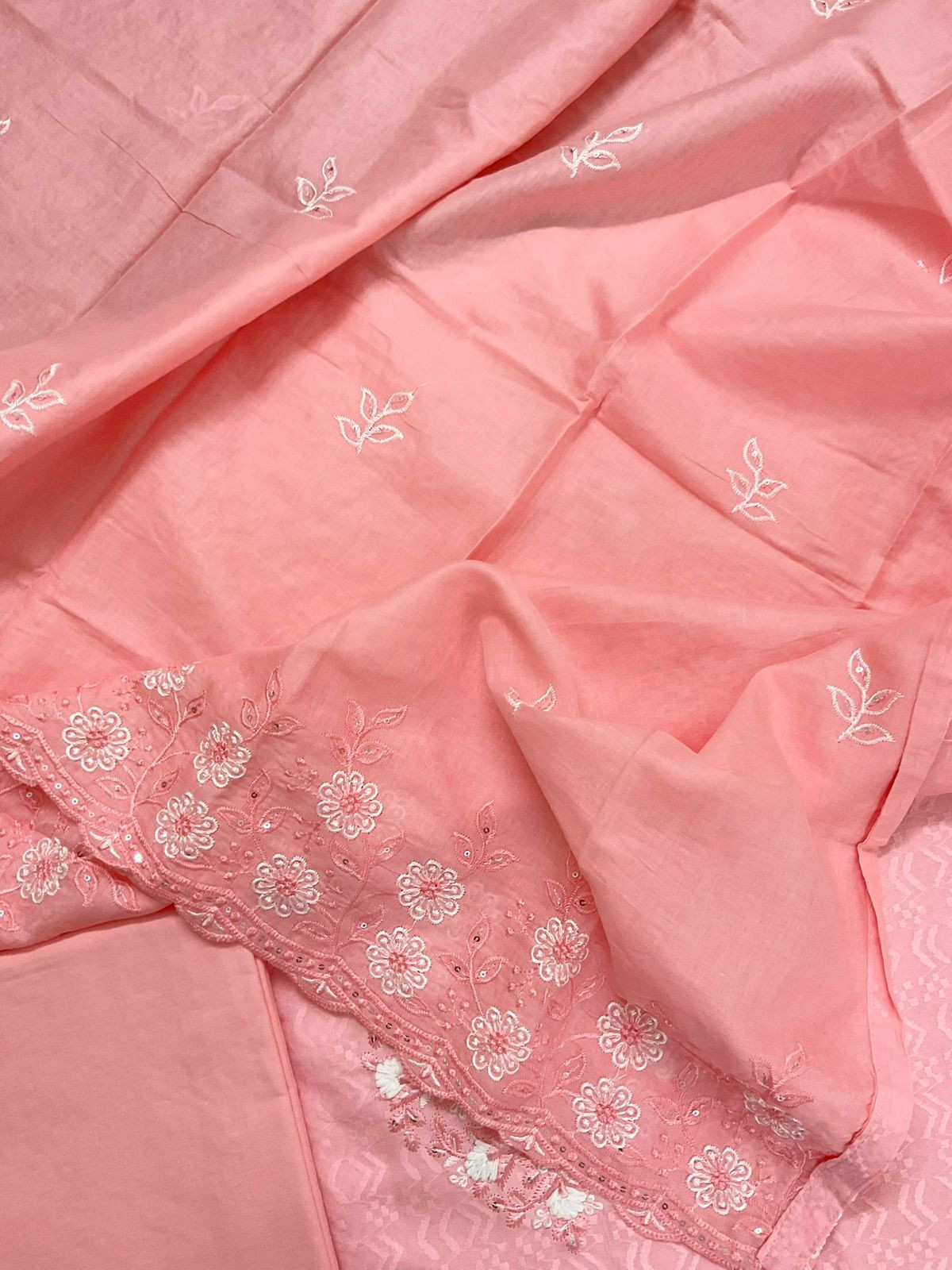 Pure Cotton Embroidered Suit - Peach