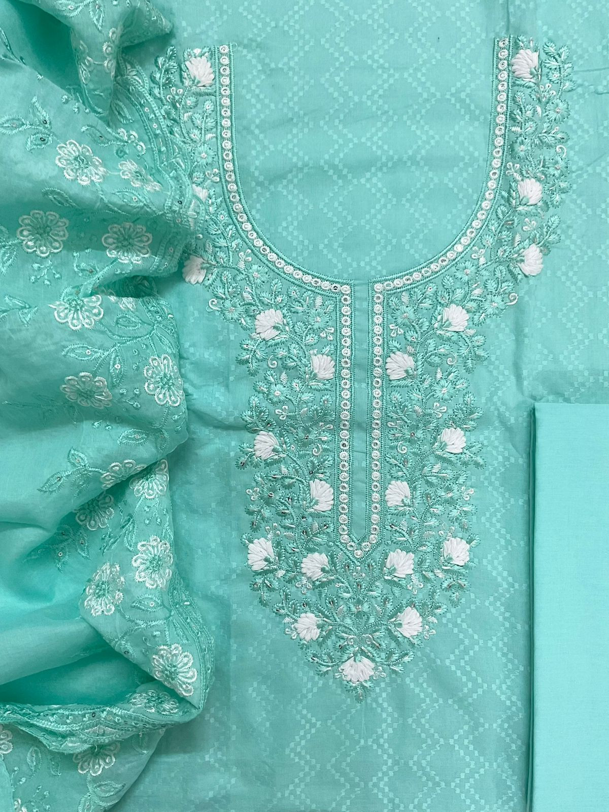 Pure Cotton Embroidered Suit - Blue