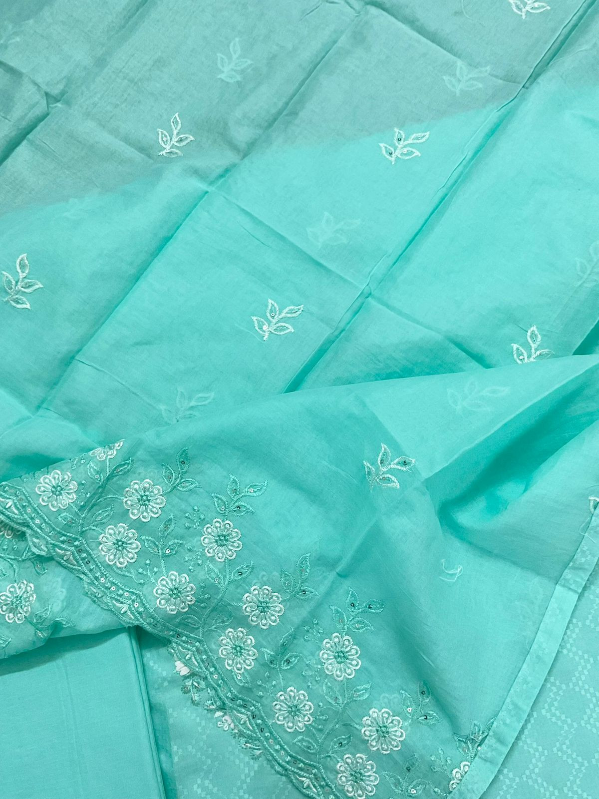 Pure Cotton Embroidered Suit - Blue