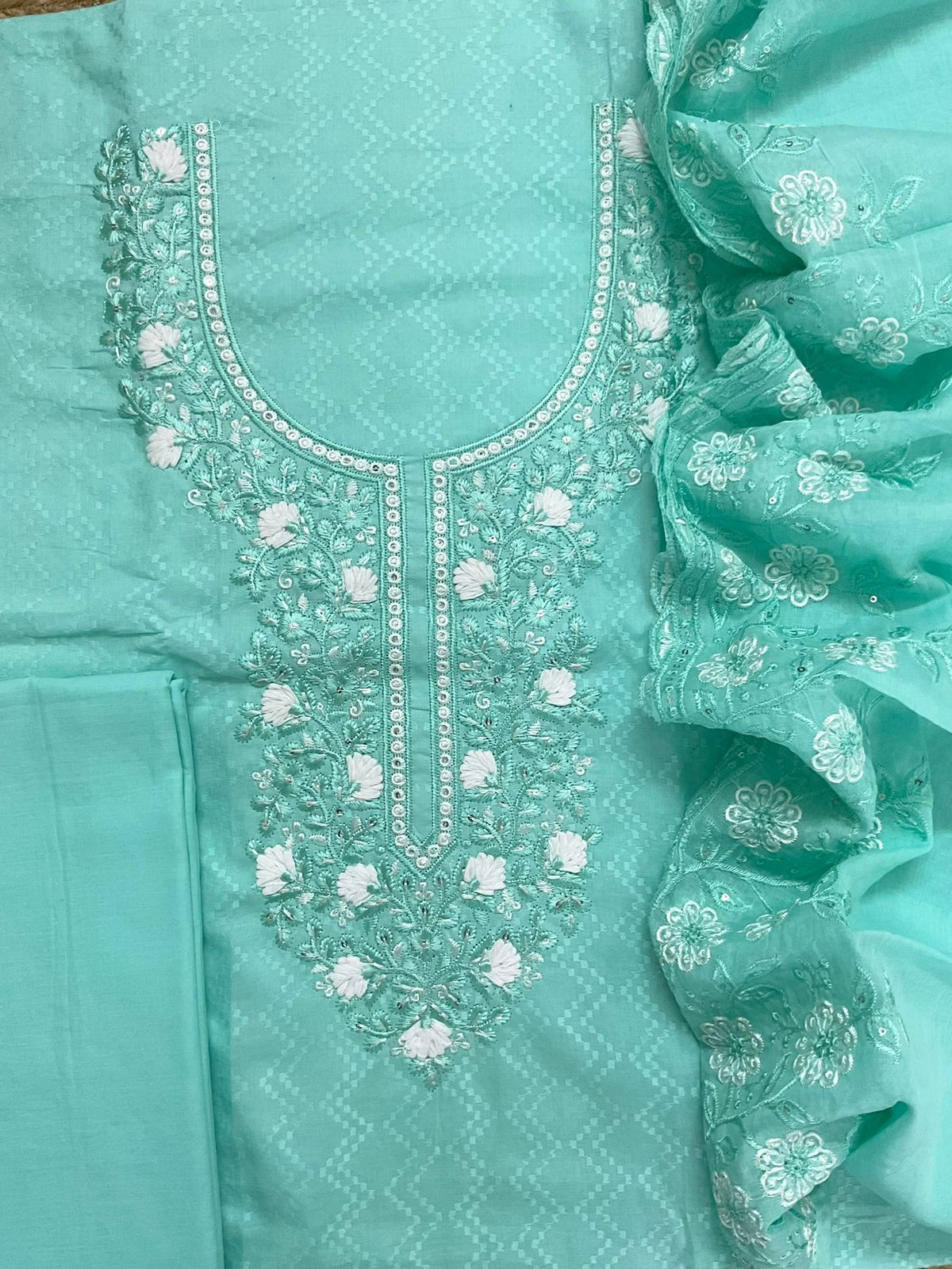 Pure Cotton Embroidered Suit - Blue