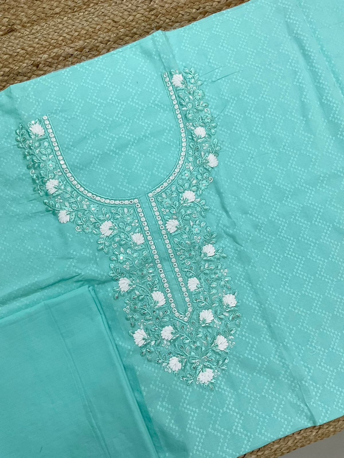 Pure Cotton Embroidered Suit - Blue
