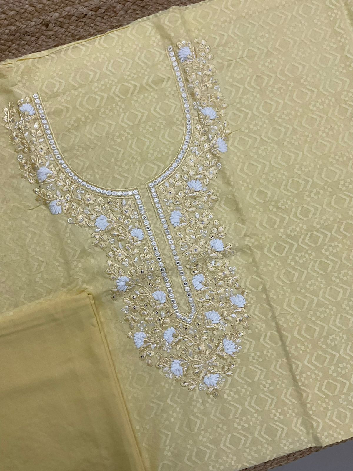 Pure Cotton Embroidered Suit - Yellow