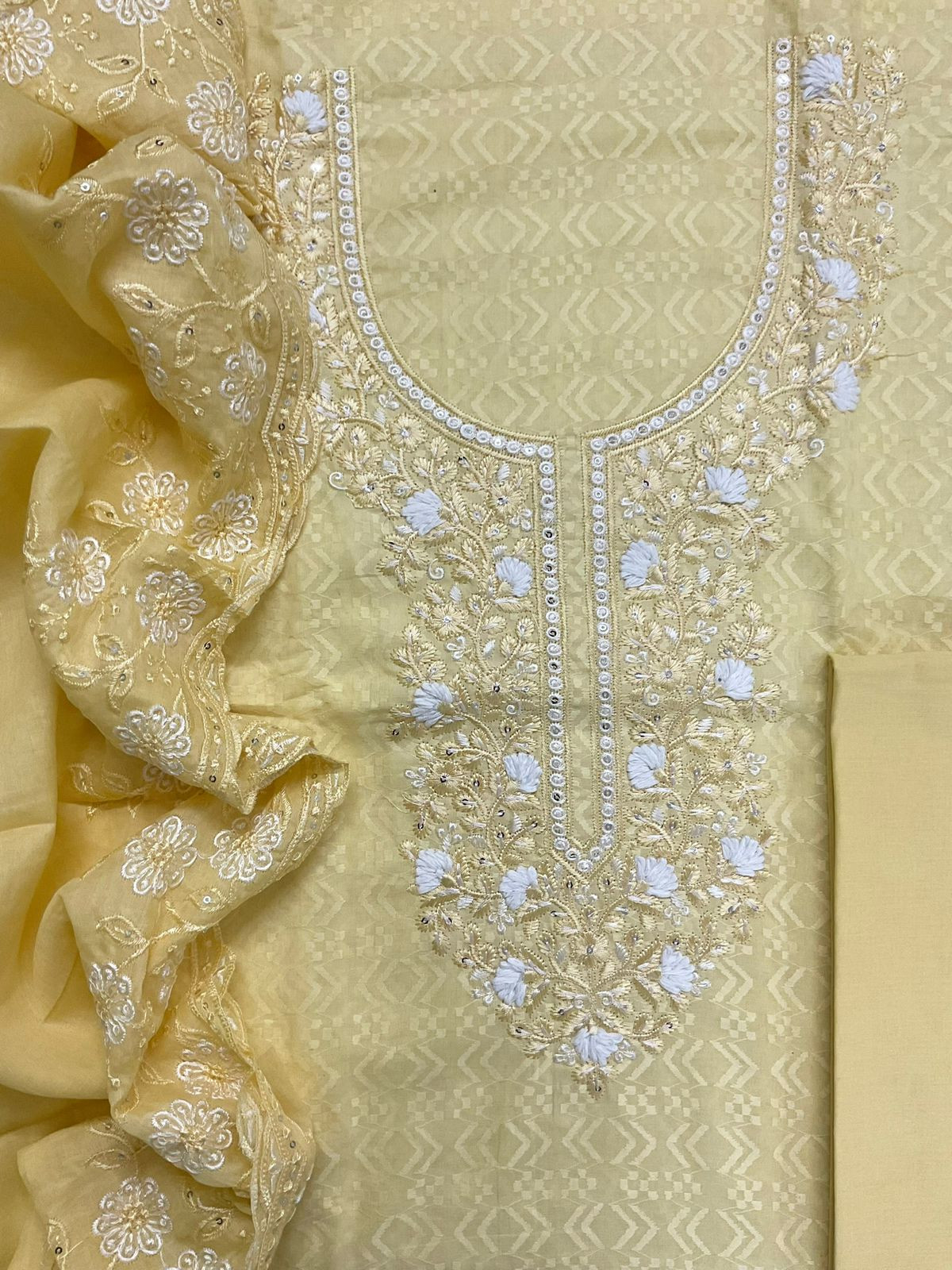 Pure Cotton Embroidered Suit - Yellow