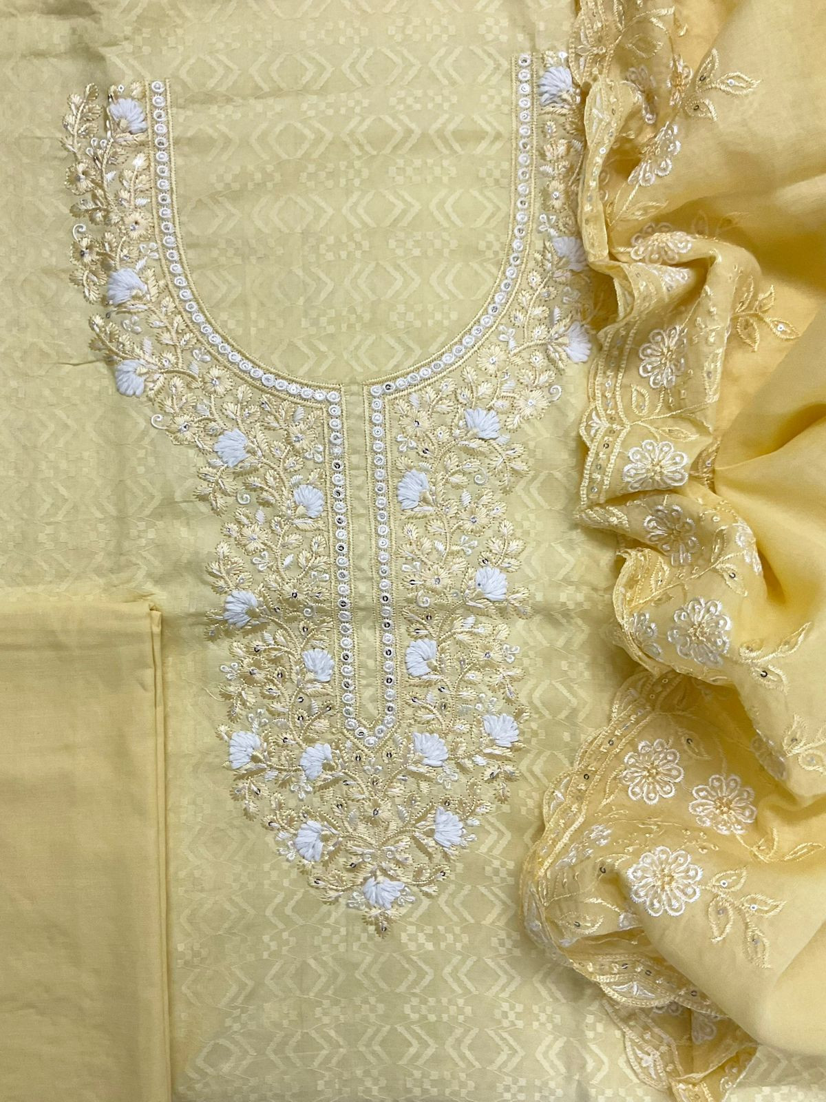 Pure Cotton Embroidered Suit - Yellow