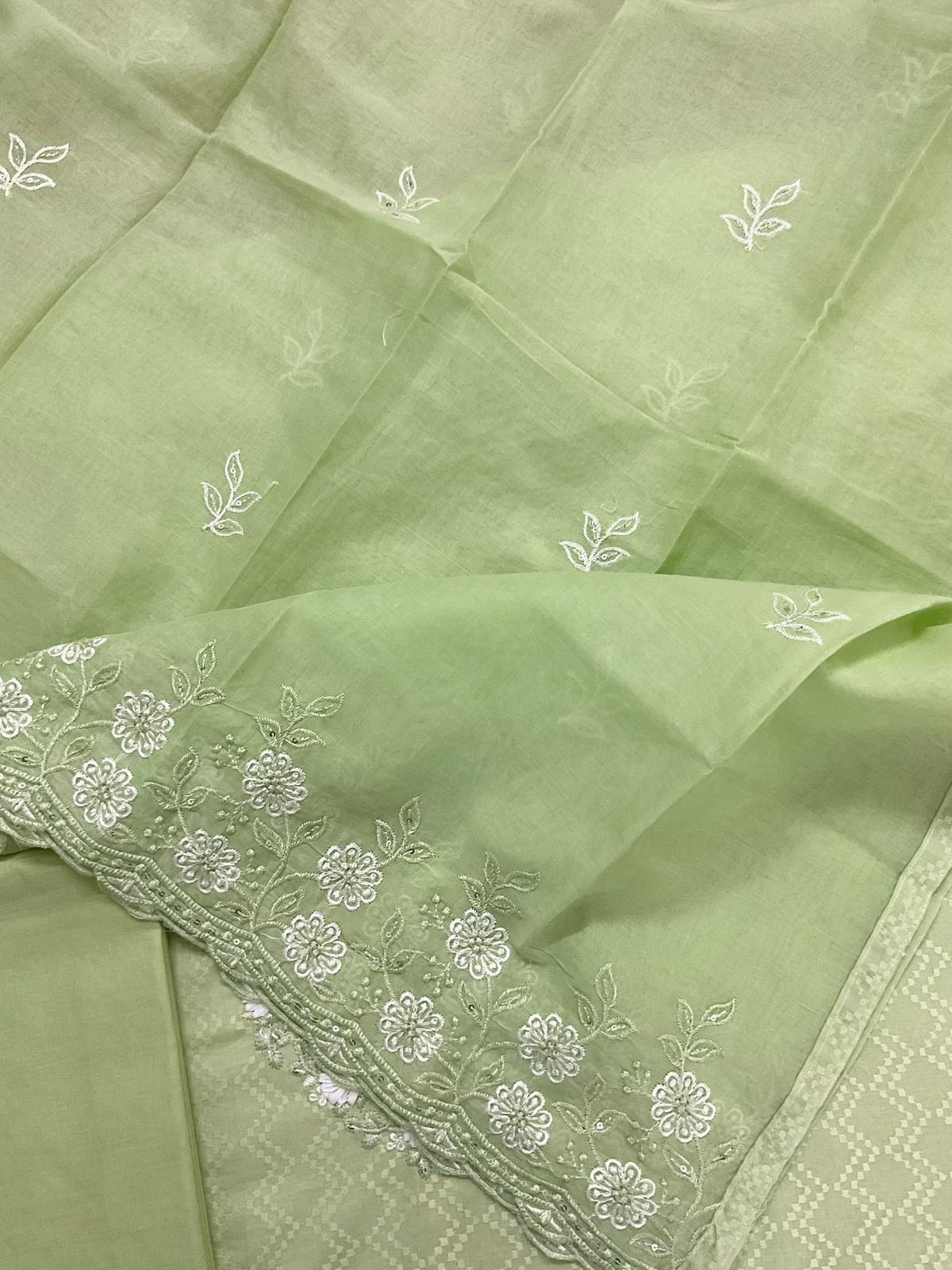 Pure Cotton Embroidered Suit - Green
