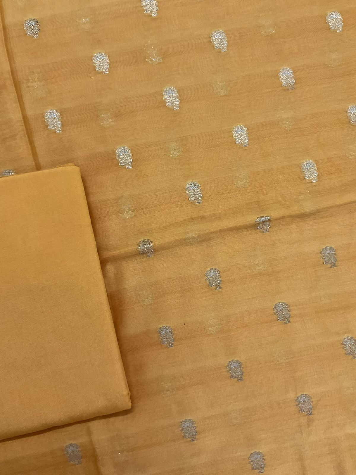 Pure Mul Chanderi Banarasi Weaved Embroidered Suit - Yellow