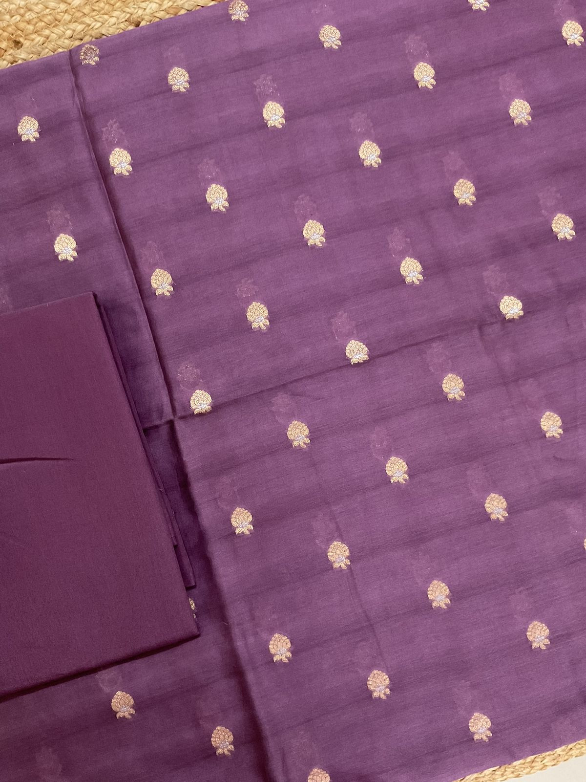 Pure Mul Chanderi Banarasi Weaved Embroidered Suit - Wine