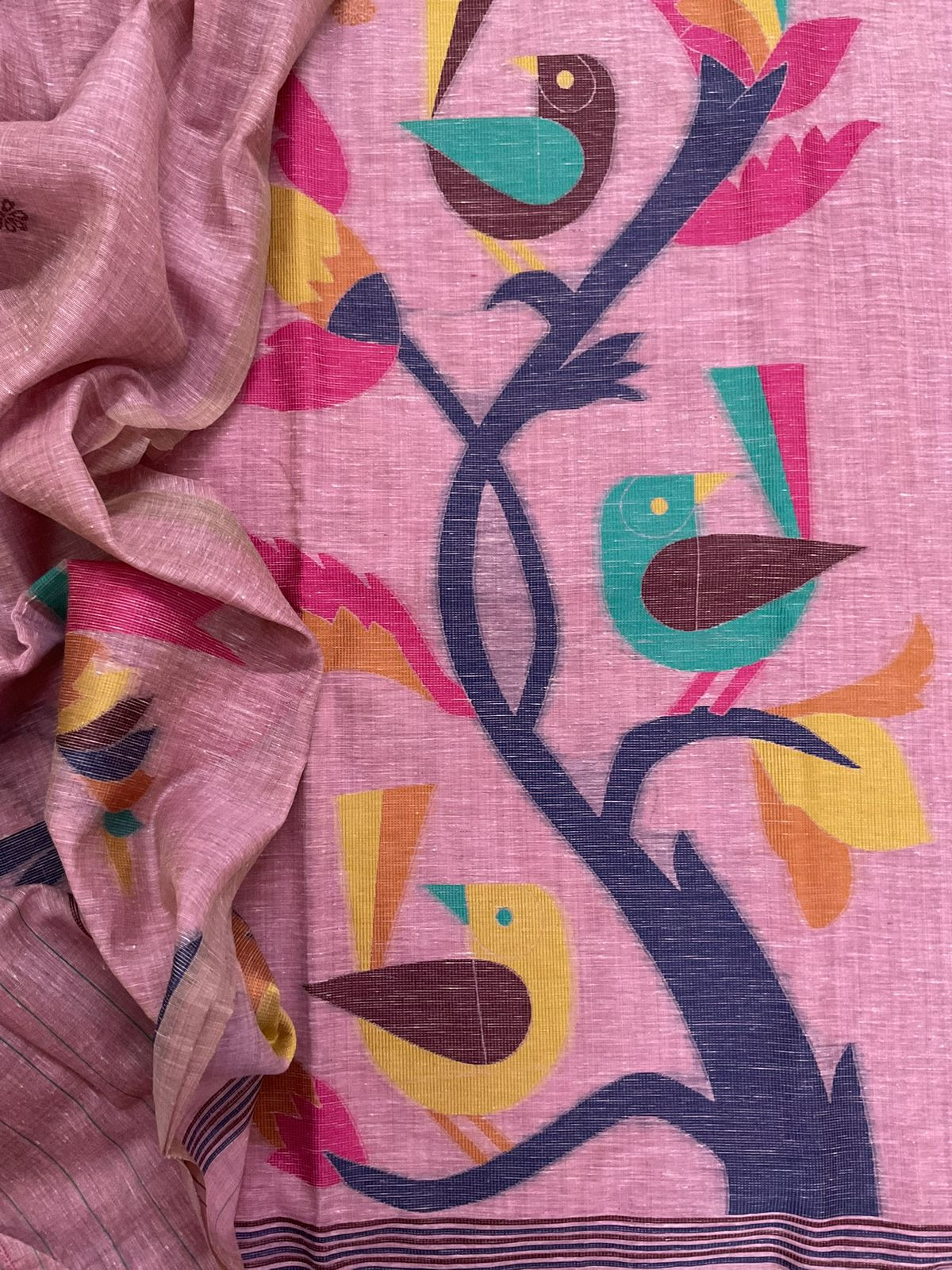 Soft Slub Chanderi Jamdani Weaved Suit - Pink