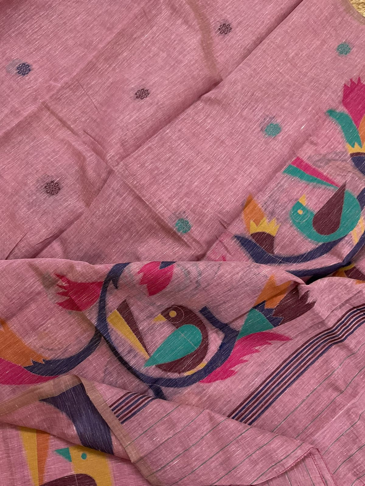 Soft Slub Chanderi Jamdani Weaved Suit - Pink