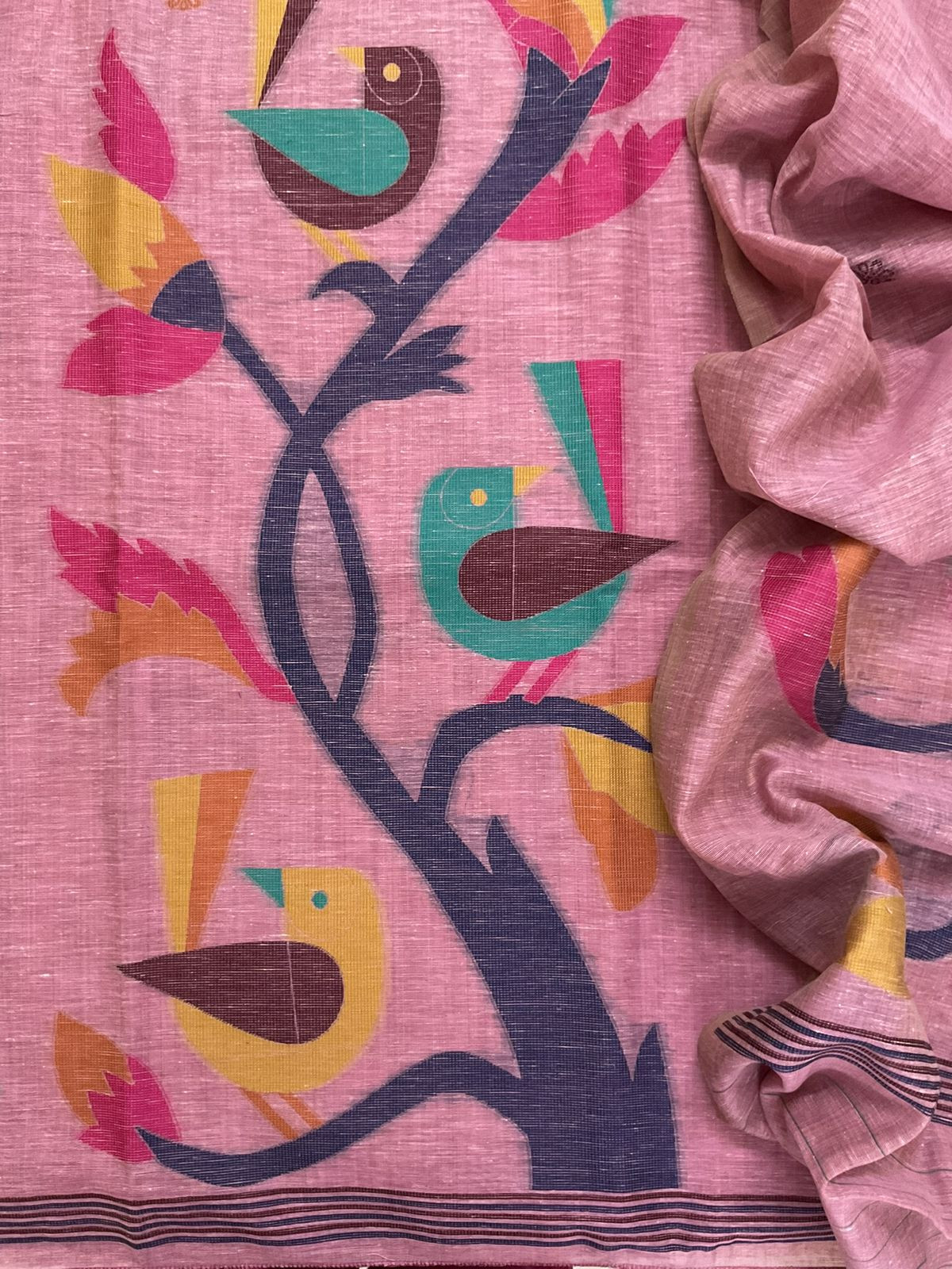 Soft Slub Chanderi Jamdani Weaved Suit - Pink