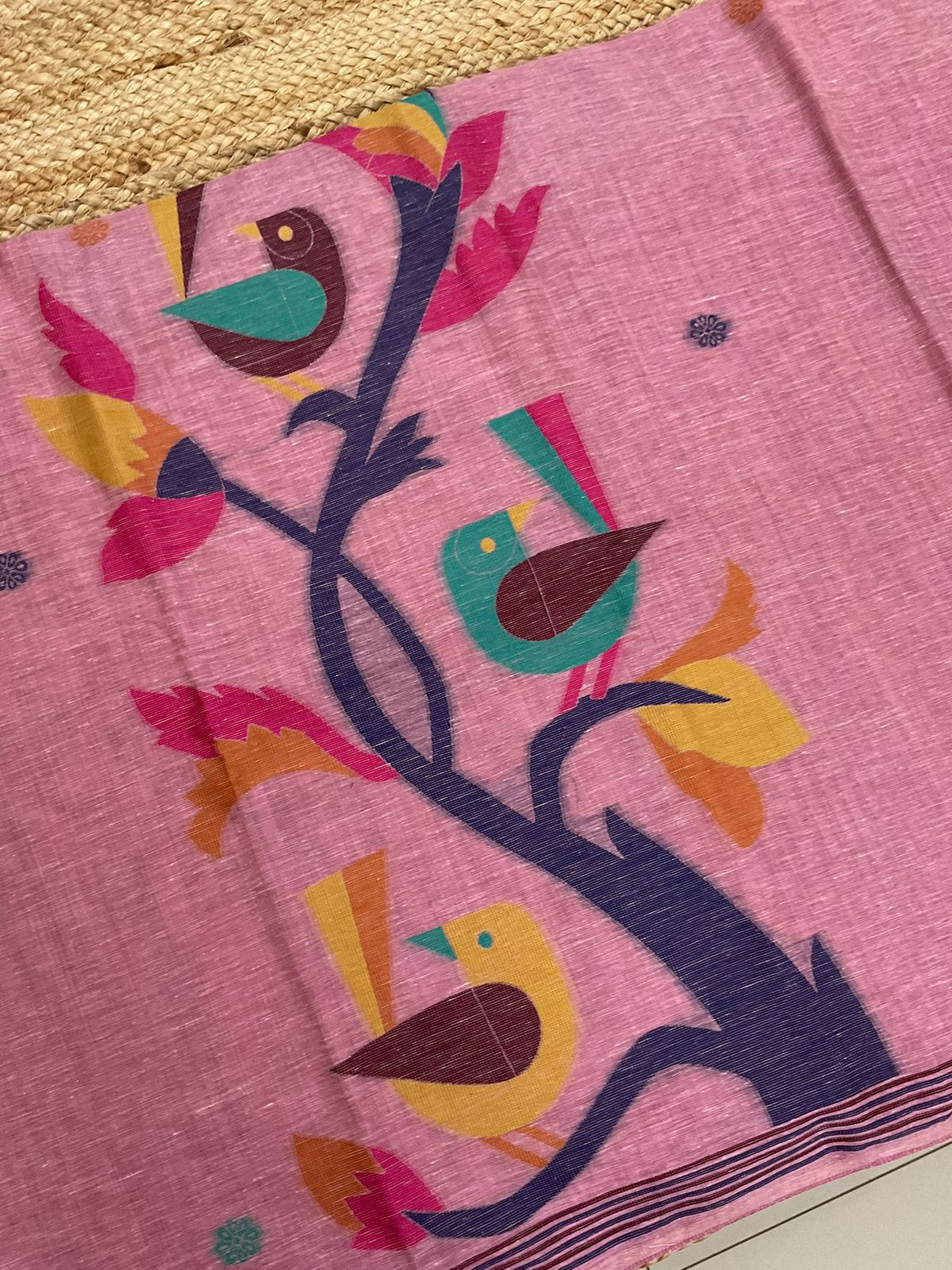 Soft Slub Chanderi Jamdani Weaved Suit - Pink