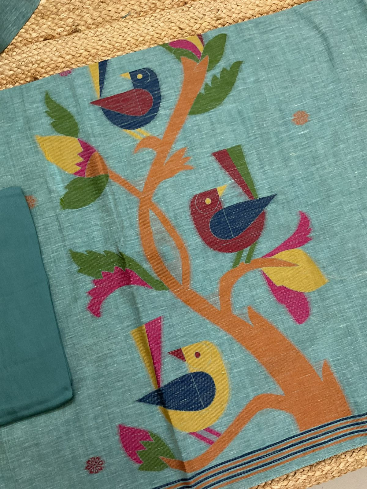 Soft Slub Chanderi Jamdani Weaved Suit - Blue