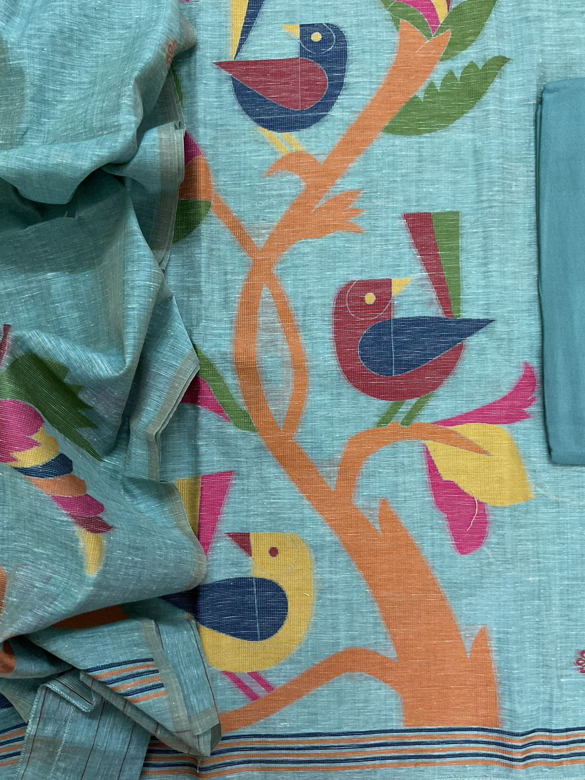 Soft Slub Chanderi Jamdani Weaved Suit - Blue