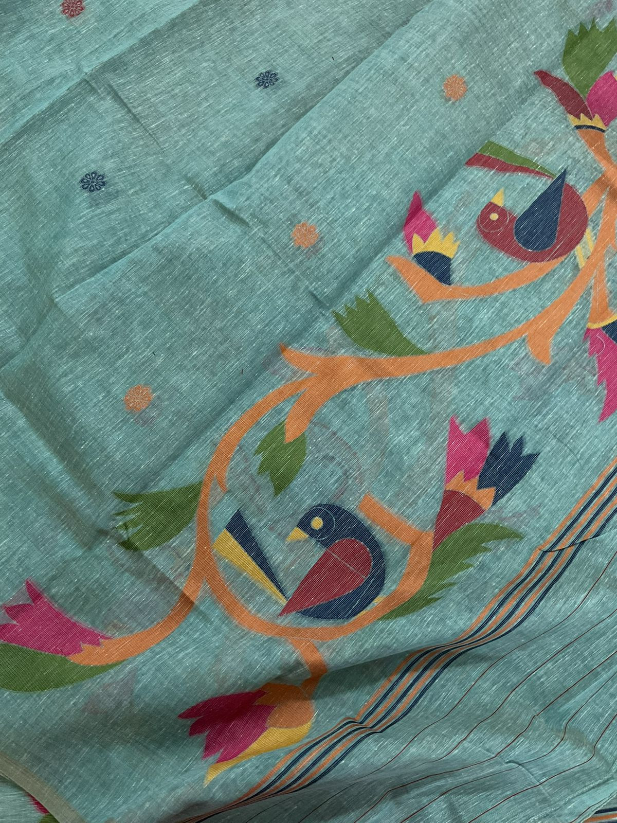 Soft Slub Chanderi Jamdani Weaved Suit - Blue