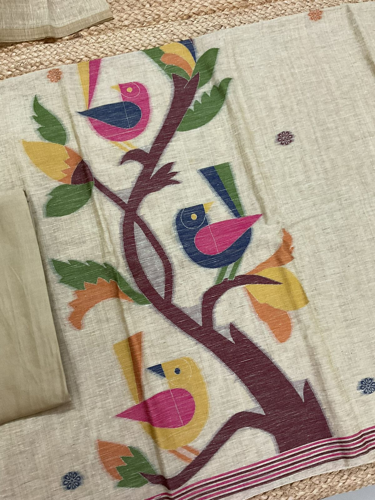 Soft Slub Chanderi Jamdani Weaved Suit - Beige