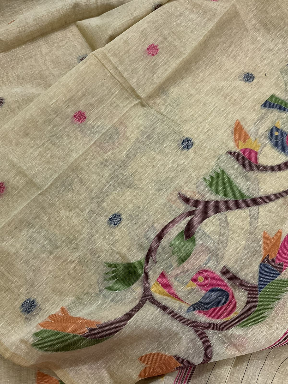 Soft Slub Chanderi Jamdani Weaved Suit - Beige