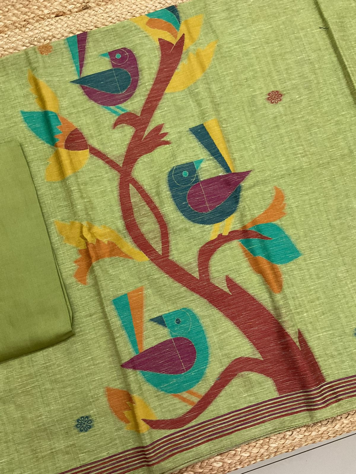 Soft Slub Chanderi Jamdani Weaved Suit - Green