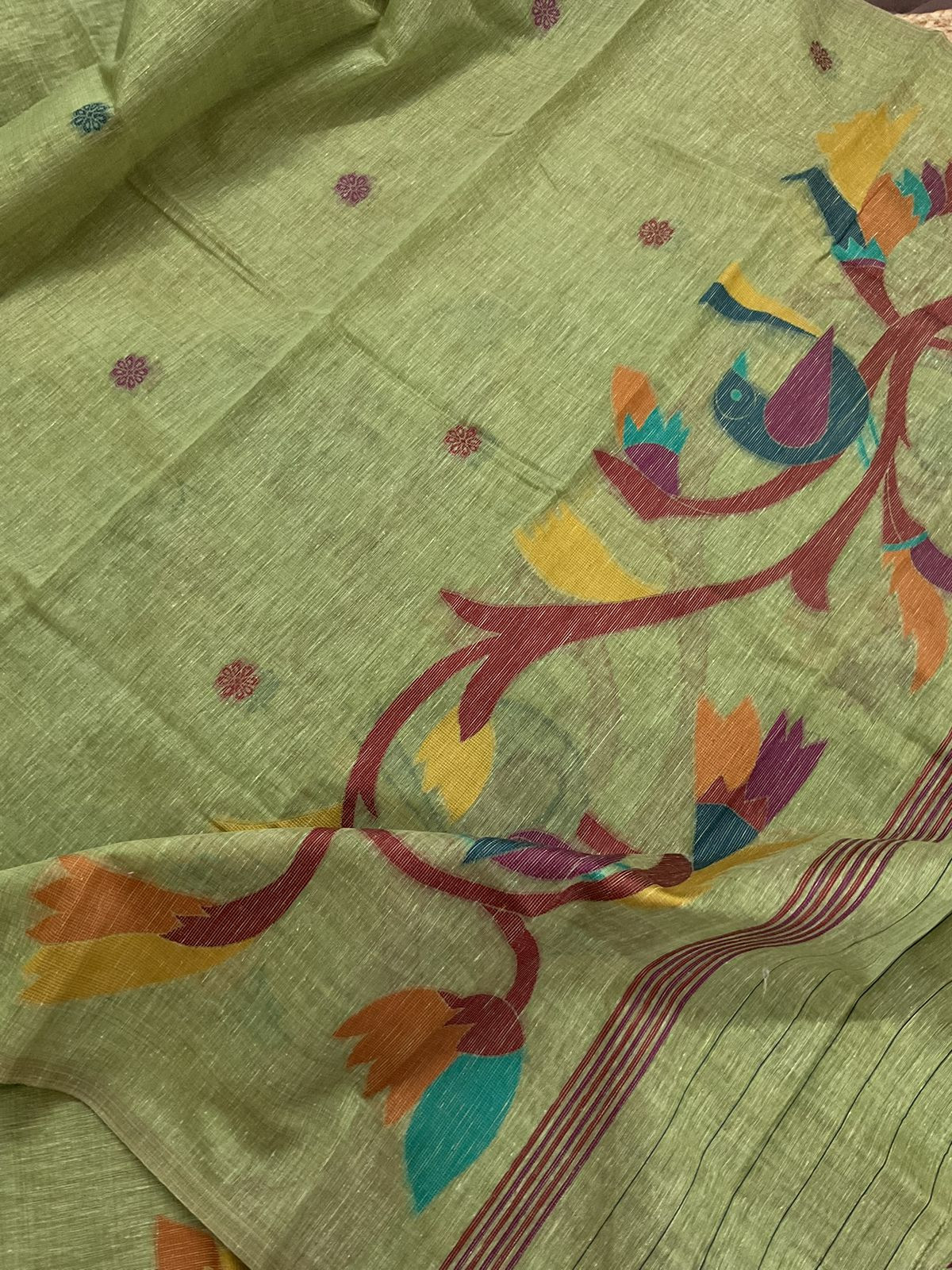 Soft Slub Chanderi Jamdani Weaved Suit - Green