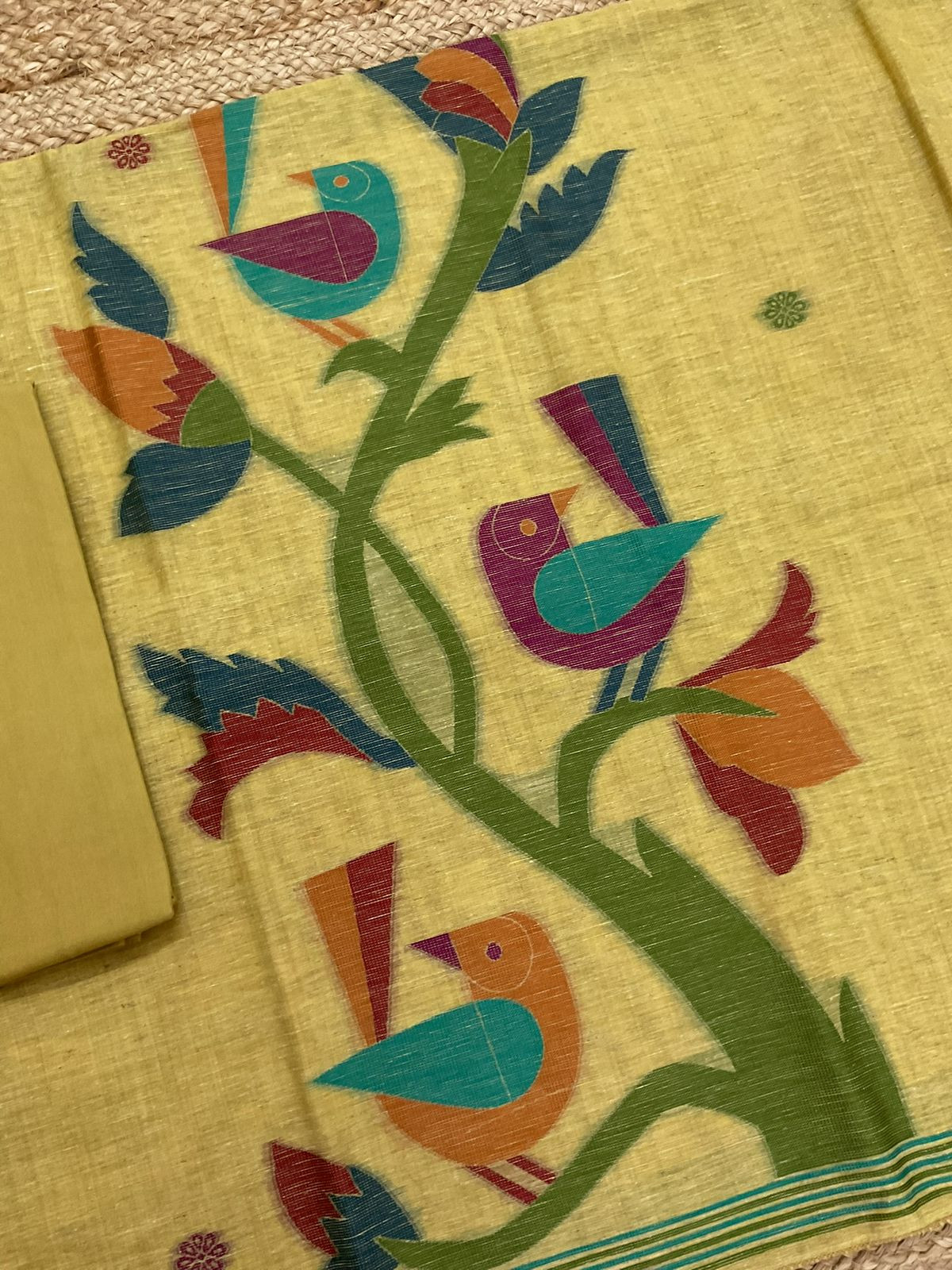 Soft Slub Chanderi Jamdani Weaved Suit - Yellow