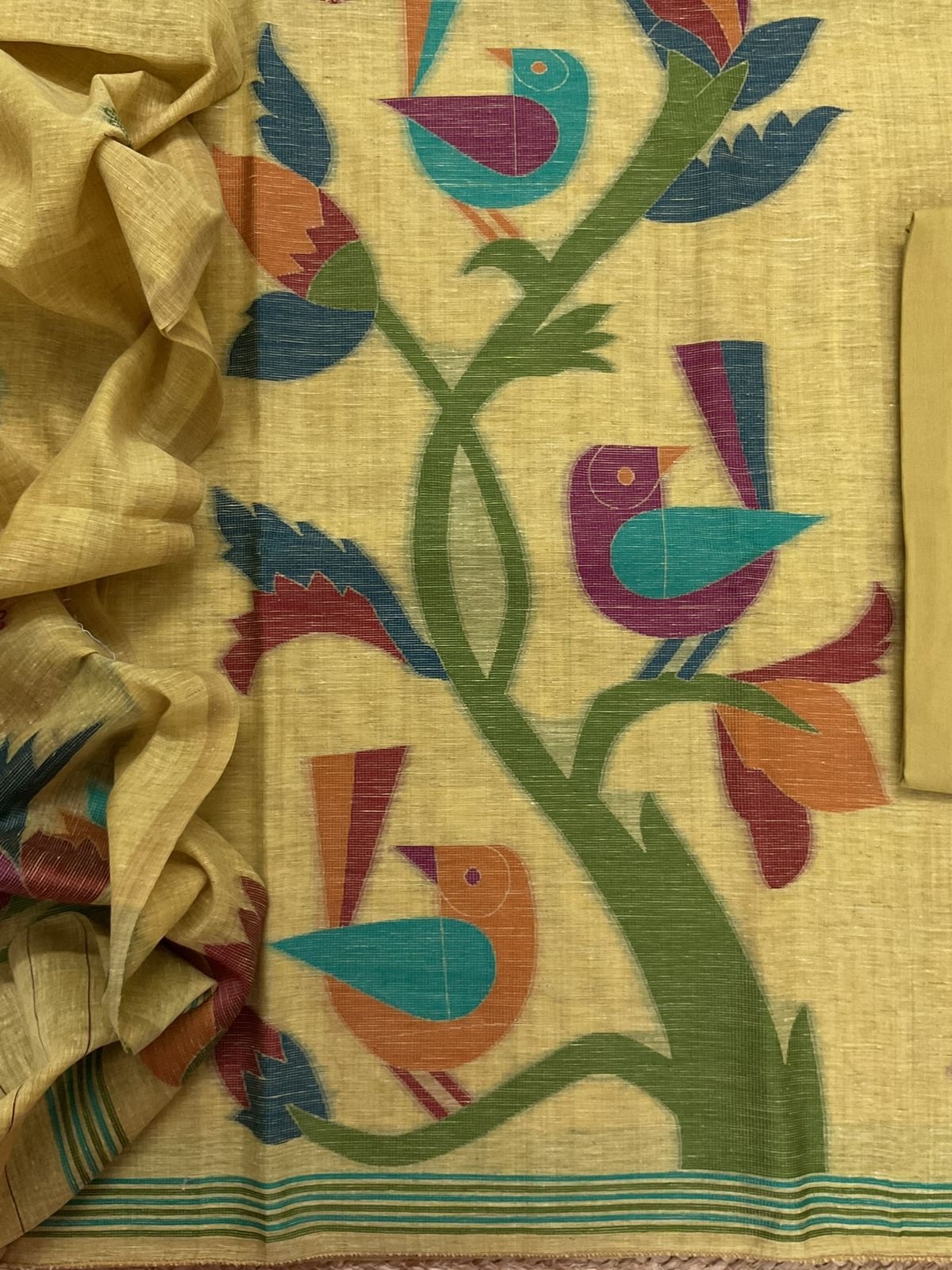 Soft Slub Chanderi Jamdani Weaved Suit - Yellow