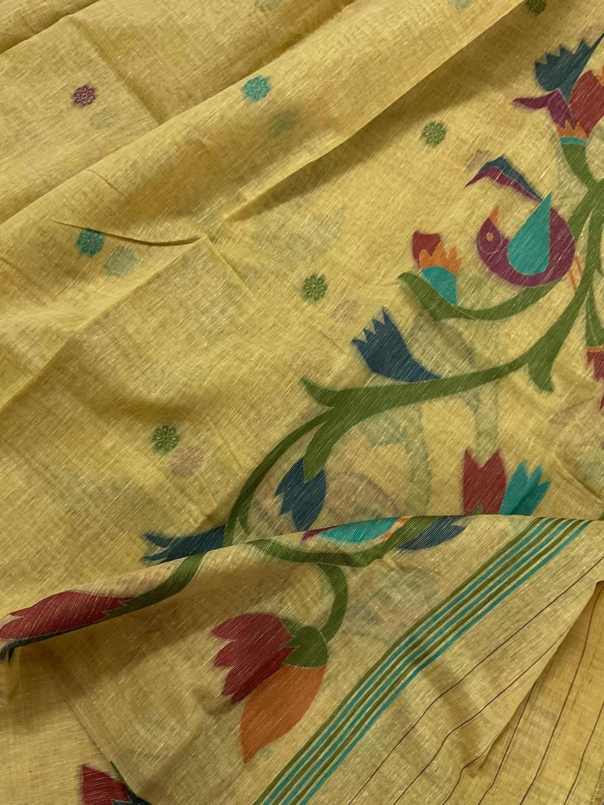 Soft Slub Chanderi Jamdani Weaved Suit - Yellow