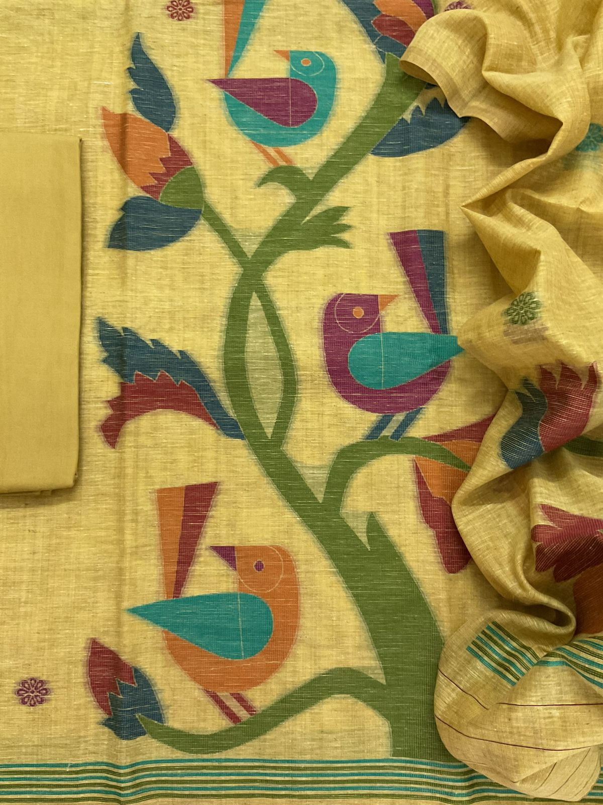Soft Slub Chanderi Jamdani Weaved Suit - Yellow