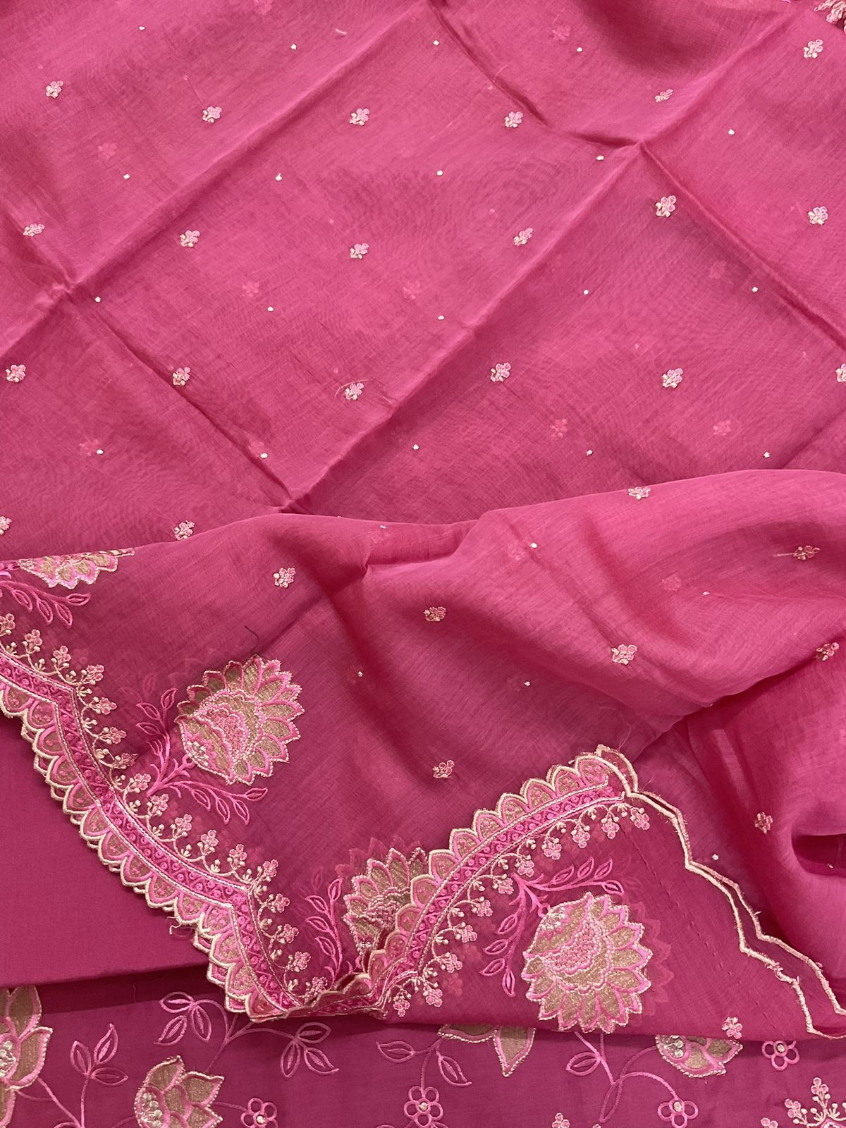 Pure Mul Chanderi Embroidered Suit - Pink