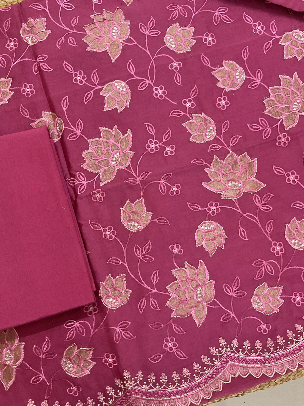 Pure Mul Chanderi Embroidered Suit - Pink