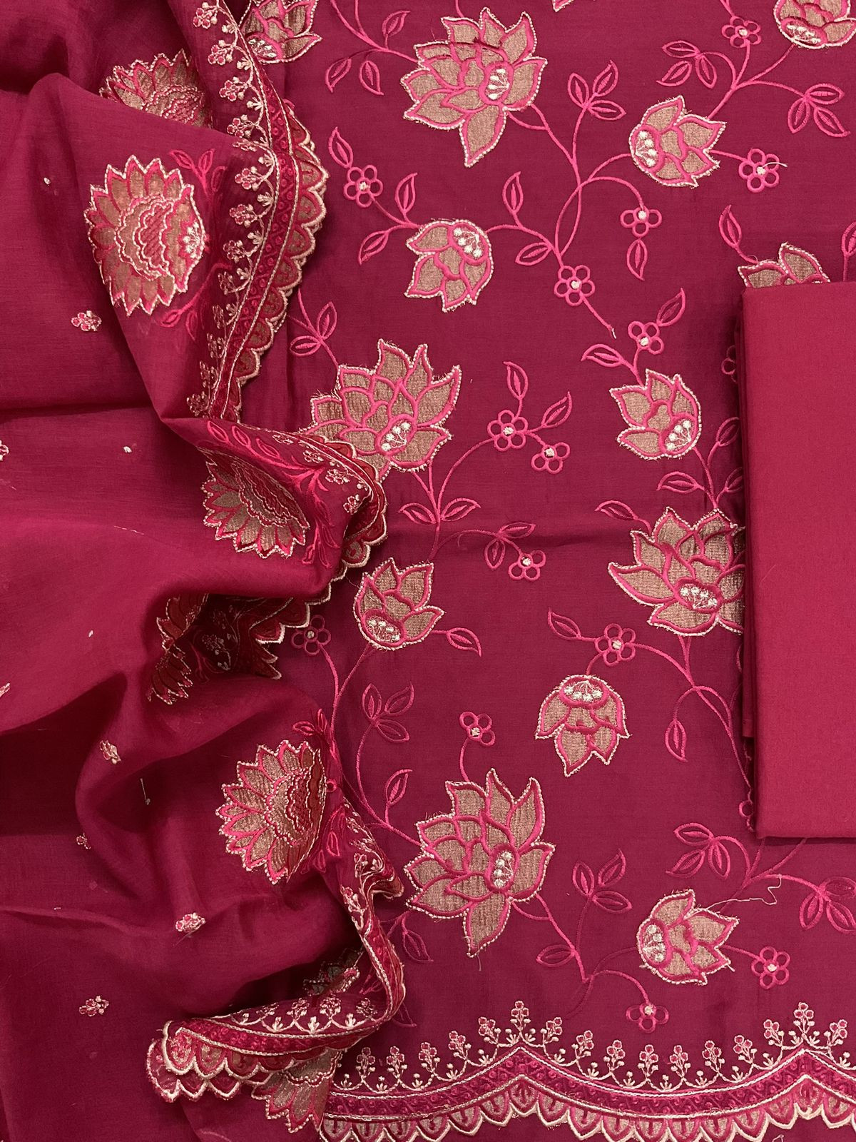 Pure Mul Chanderi Embroidered Suit - Maroonish Pink