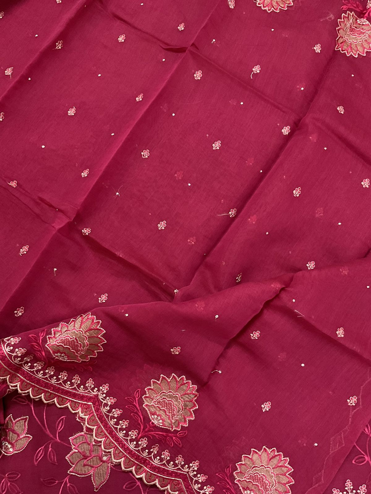 Pure Mul Chanderi Embroidered Suit - Maroonish Pink