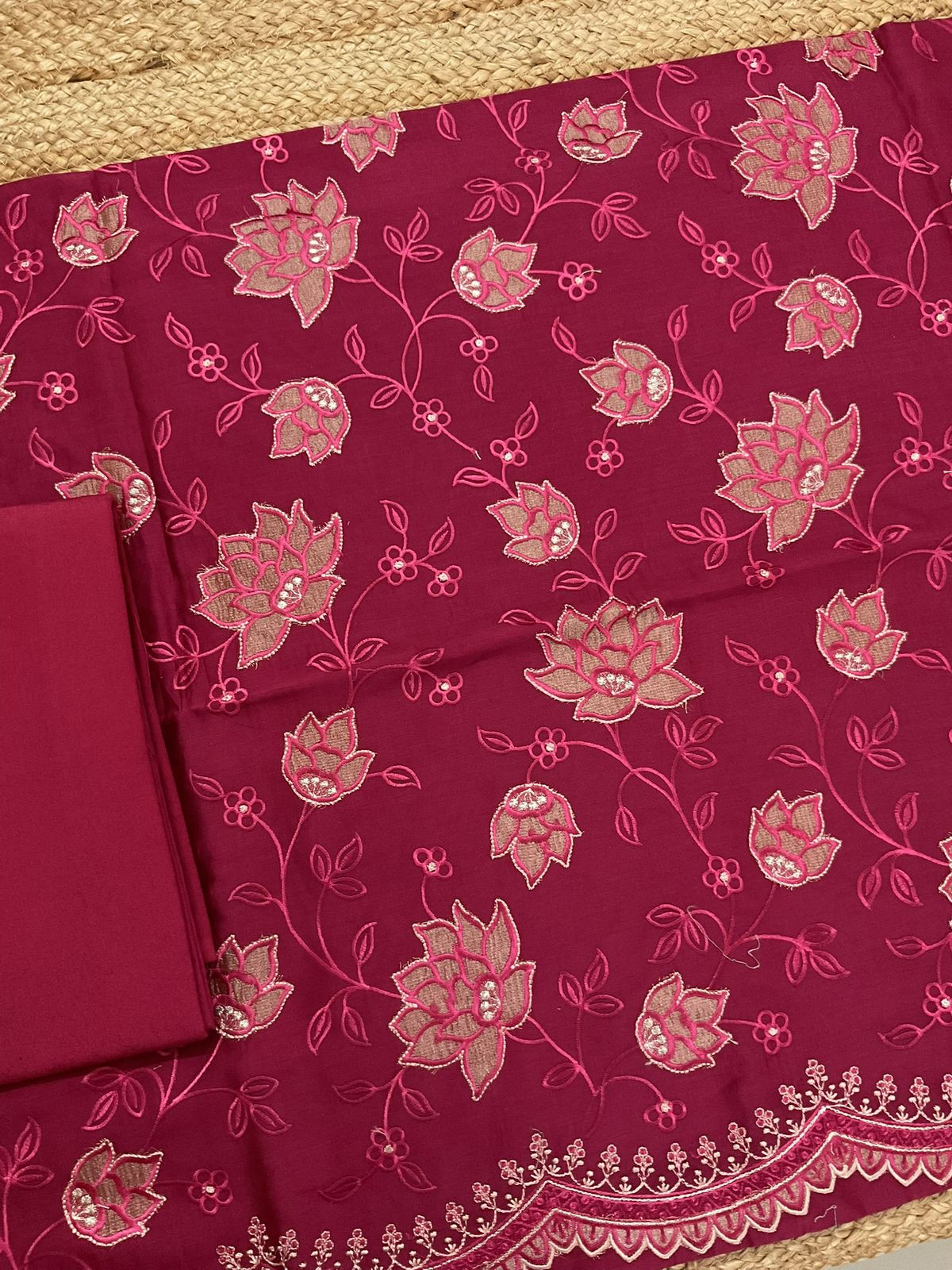 Pure Mul Chanderi Embroidered Suit - Maroonish Pink