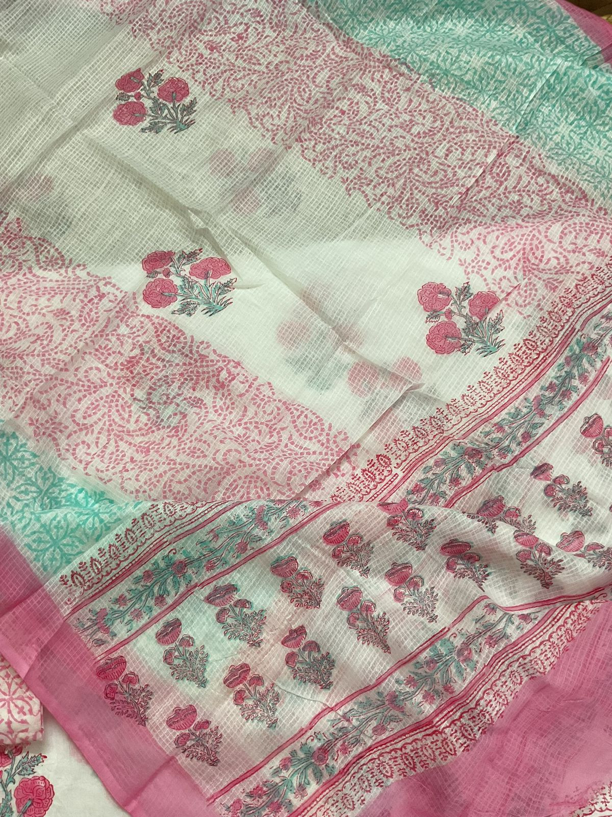 Pure Cotton Printed Embroidered Suit - White