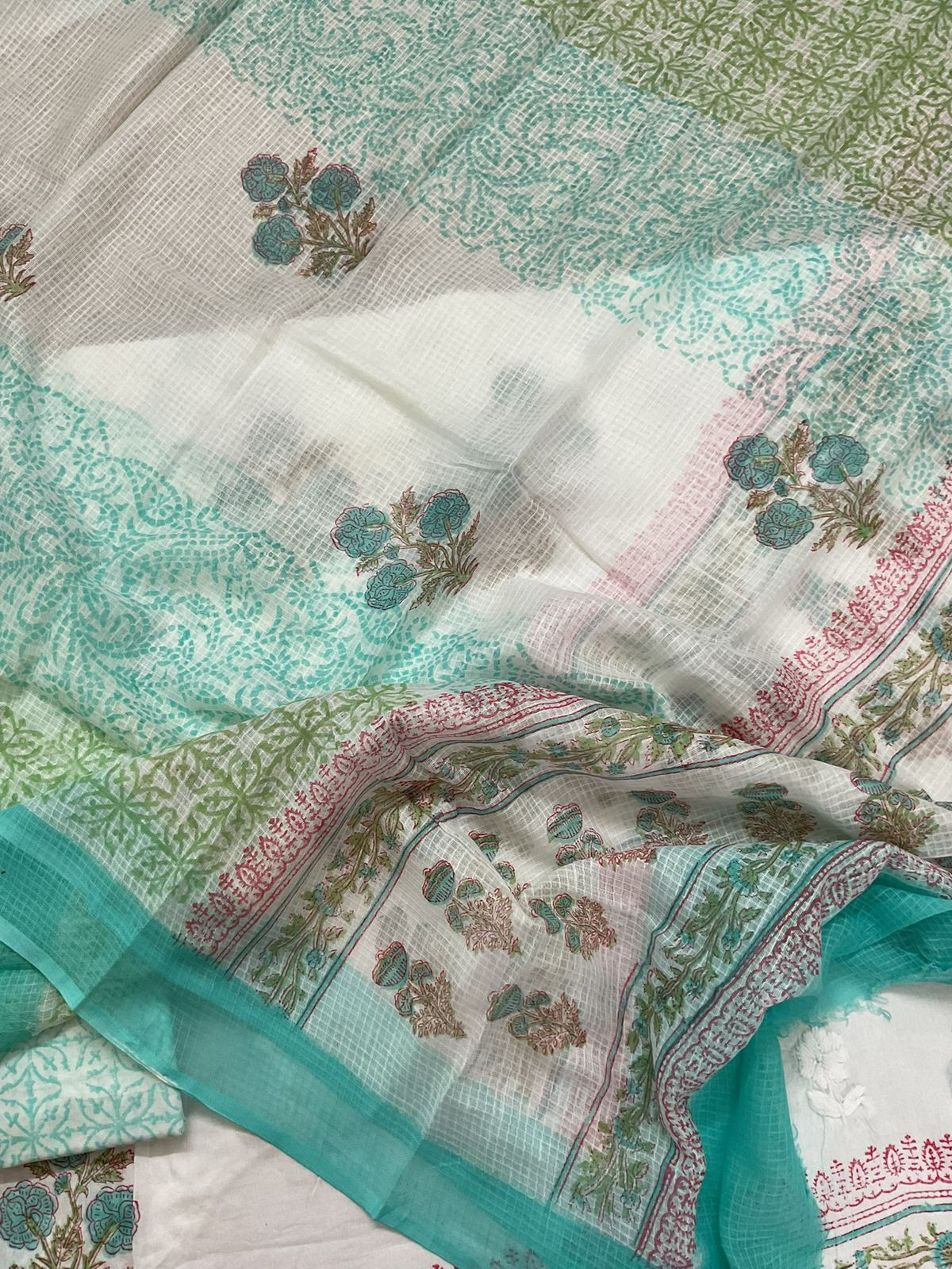 Pure Cotton Printed Embroidered Suit - White