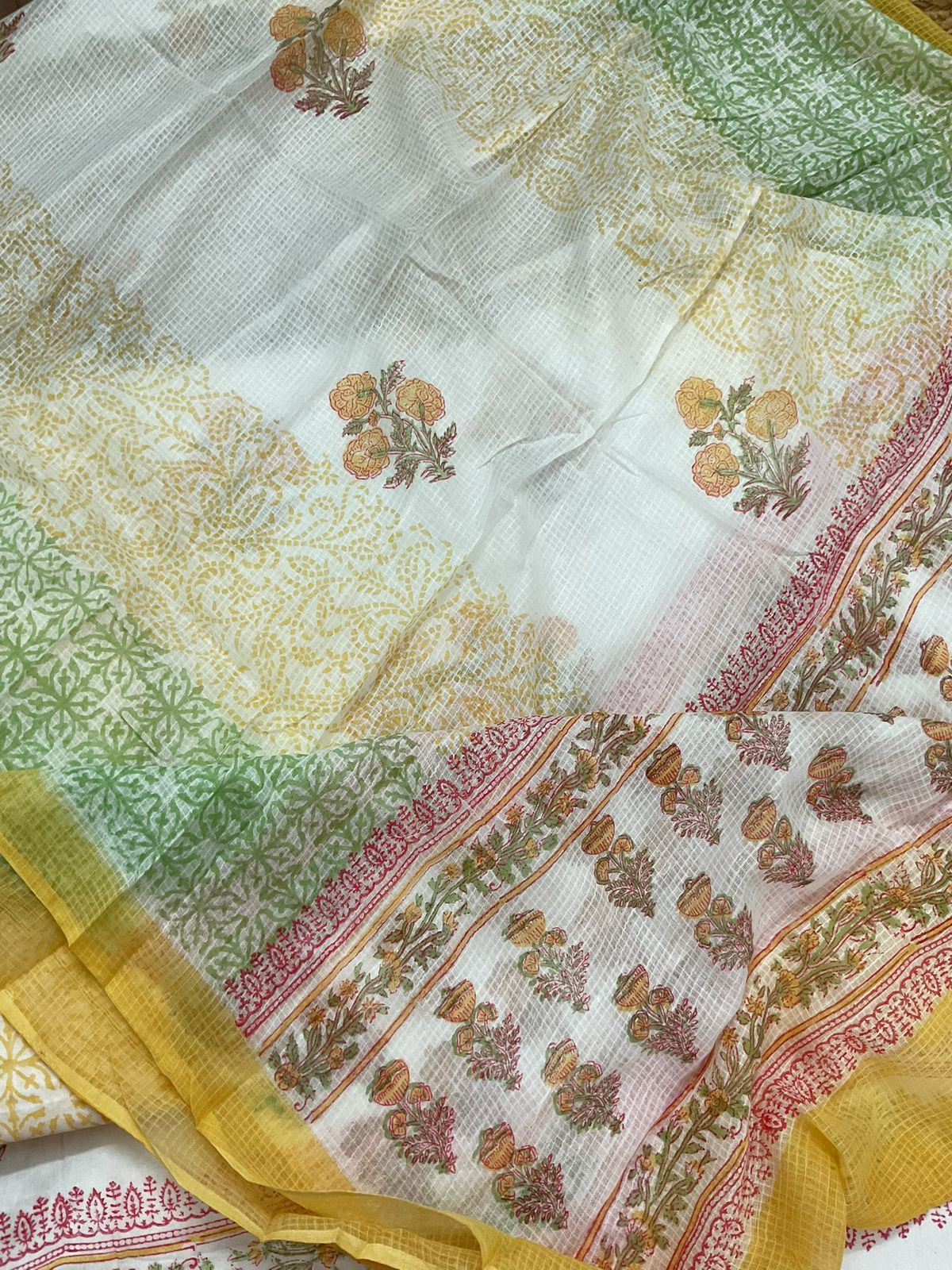Pure Cotton Printed Embroidered Suit - White