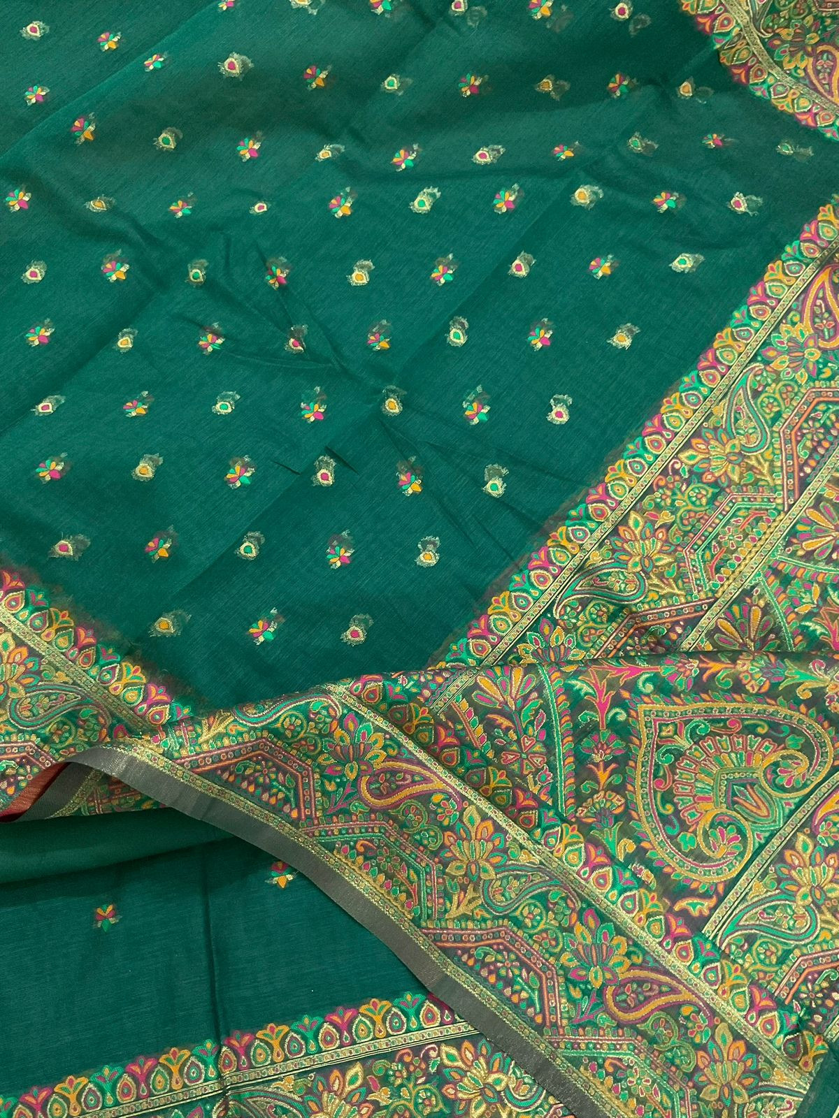 Soft Kora Chanderi Jamdani Weaved Suit - Green