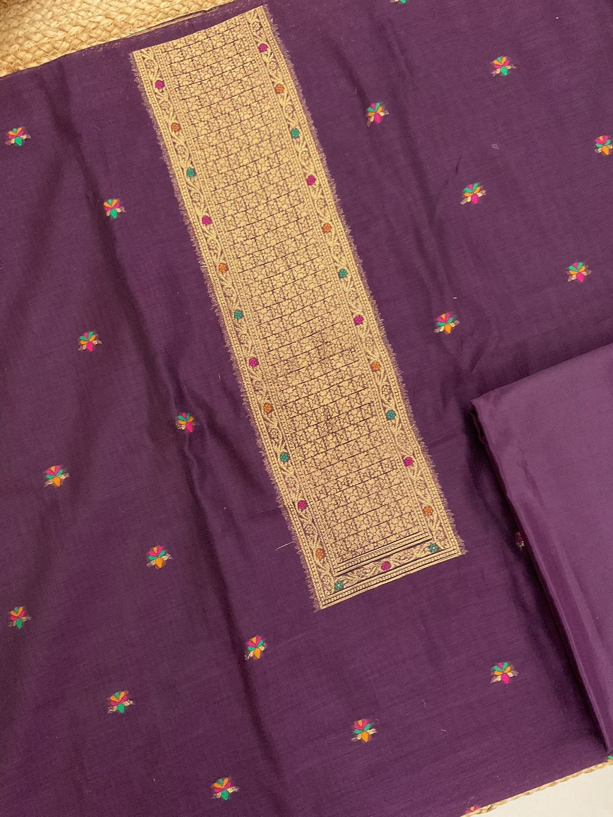 Soft Kora Chanderi Jamdani Weaved Suit - Wine