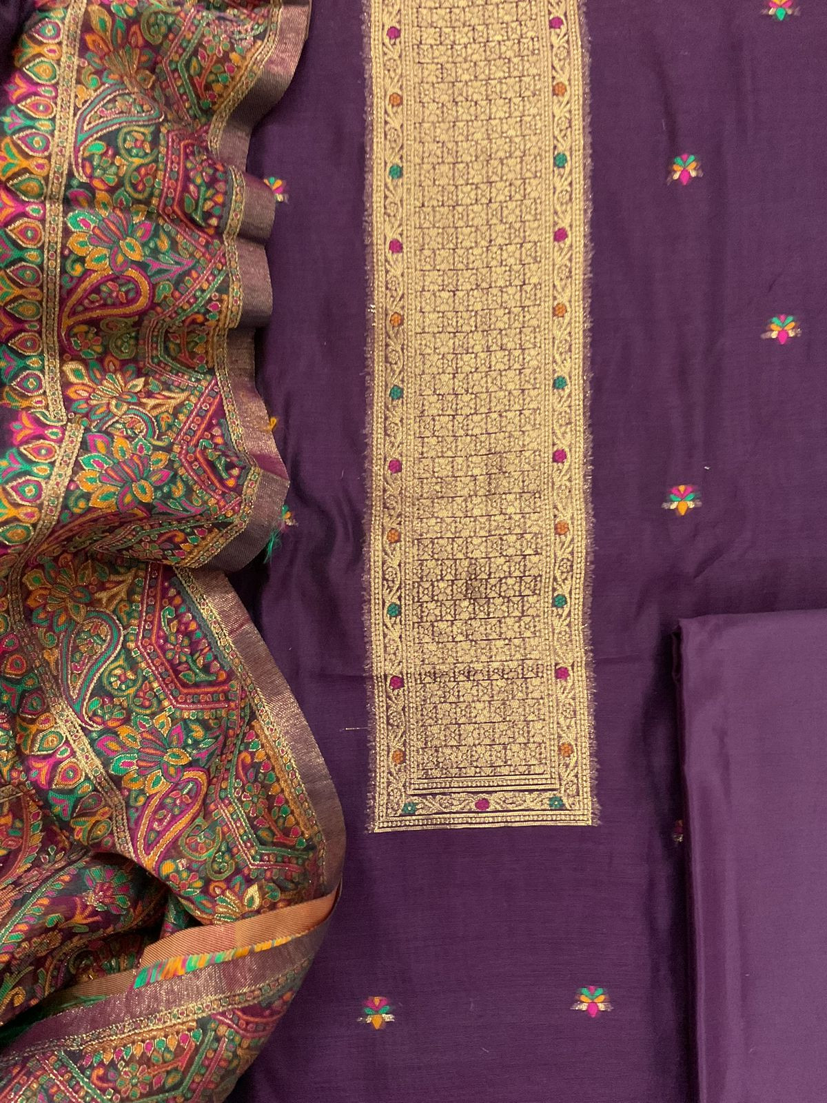 Soft Kora Chanderi Jamdani Weaved Suit - Wine