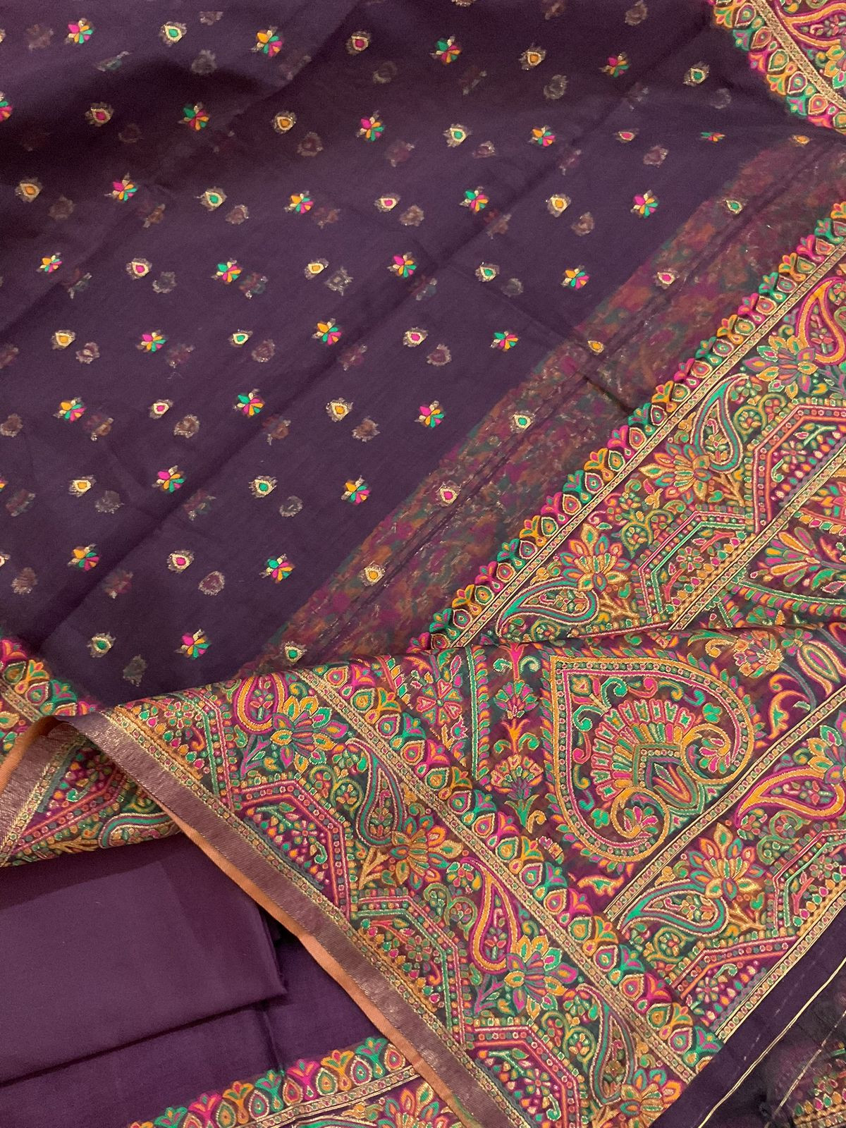 Soft Kora Chanderi Jamdani Weaved Suit - Wine