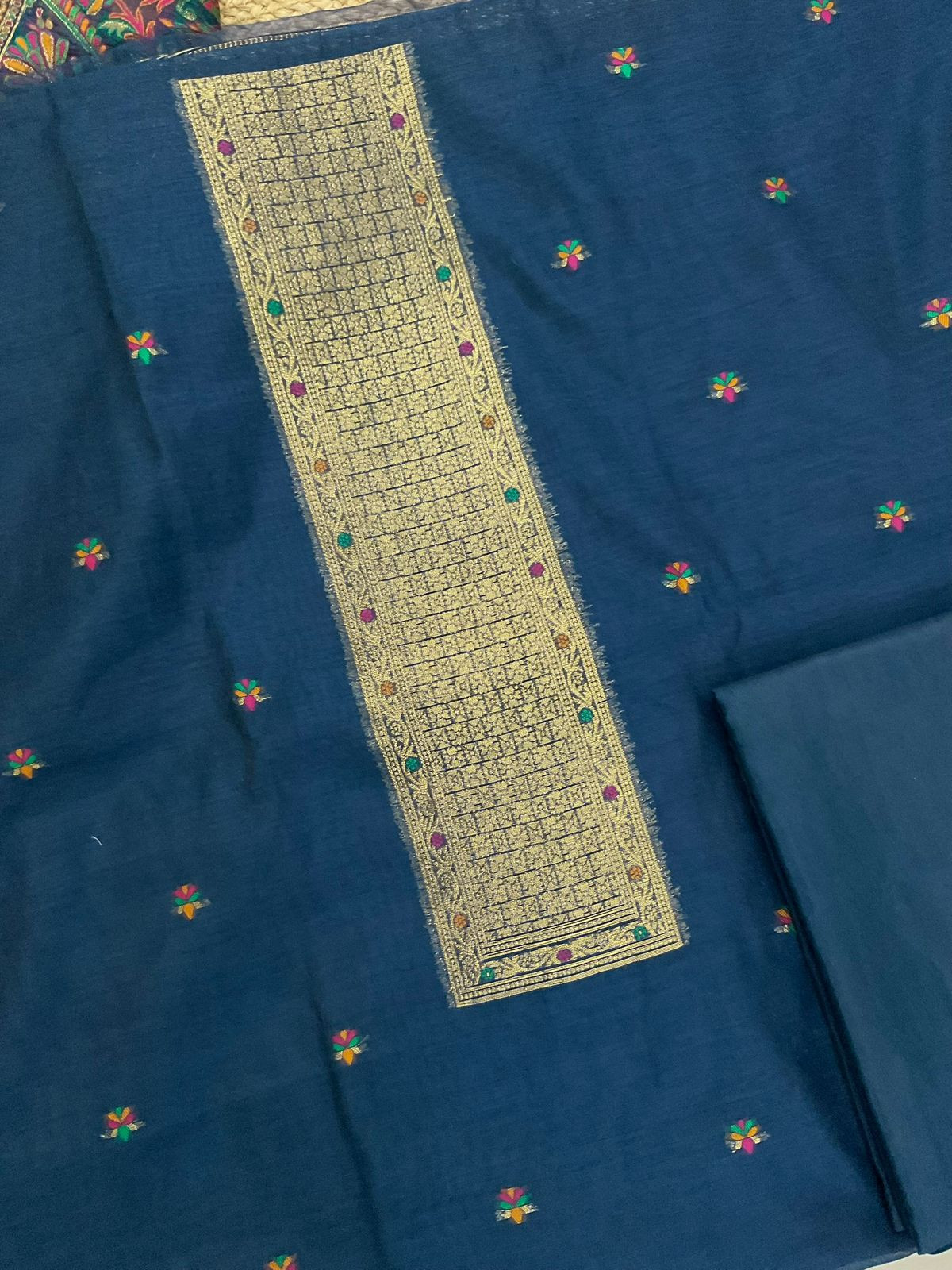 Soft Kora Chanderi Jamdani Weaved Suit - Blue