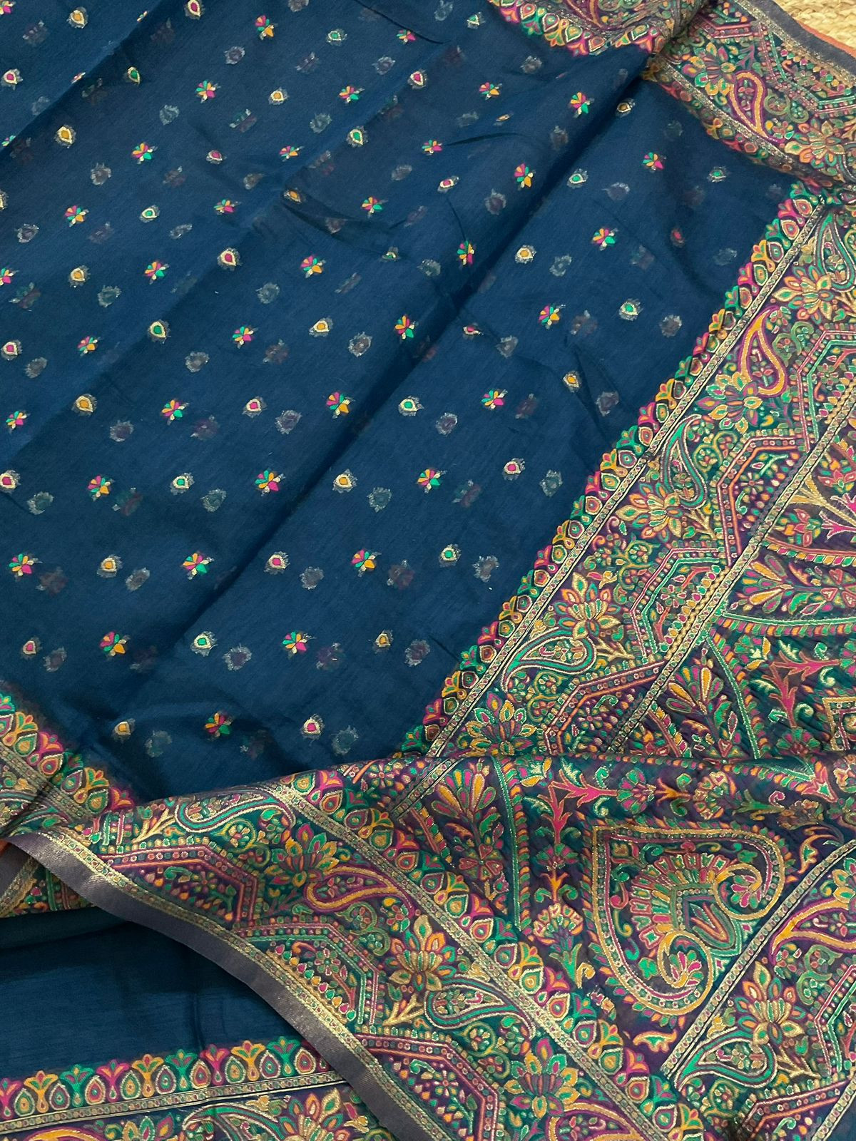 Soft Kora Chanderi Jamdani Weaved Suit - Blue