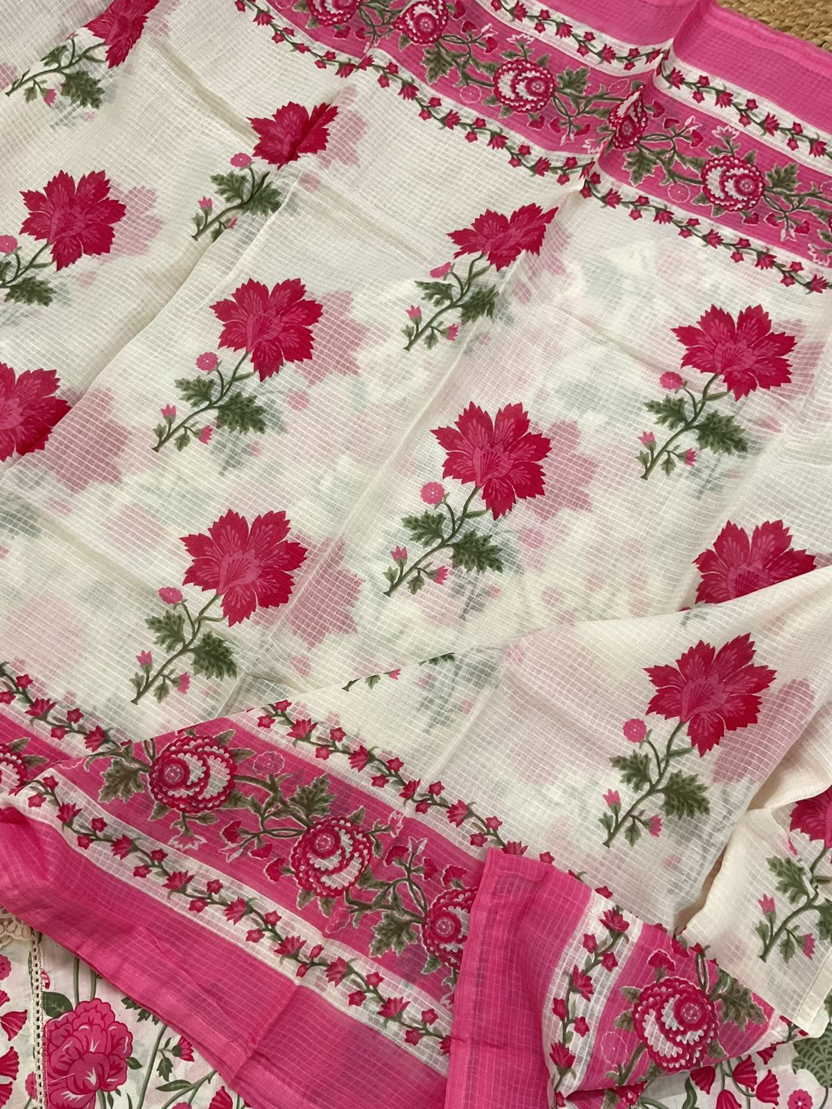 Pure Cotton Printed Embroidered Suit - Cream