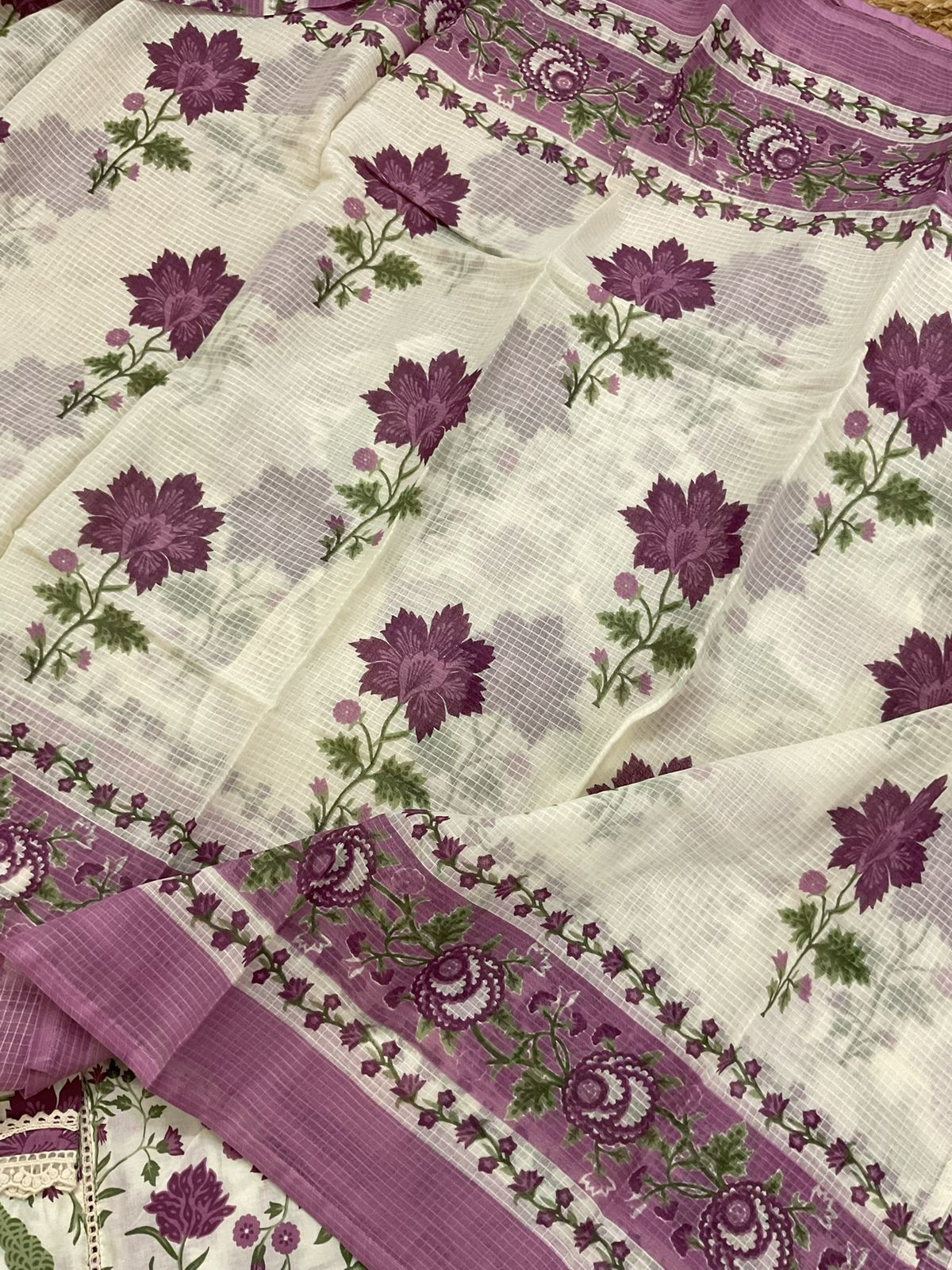 Pure Cotton Printed Embroidered Suit - Cream