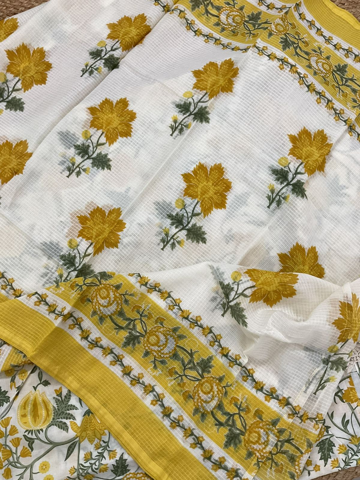 Pure Cotton Printed Embroidered Suit - Cream