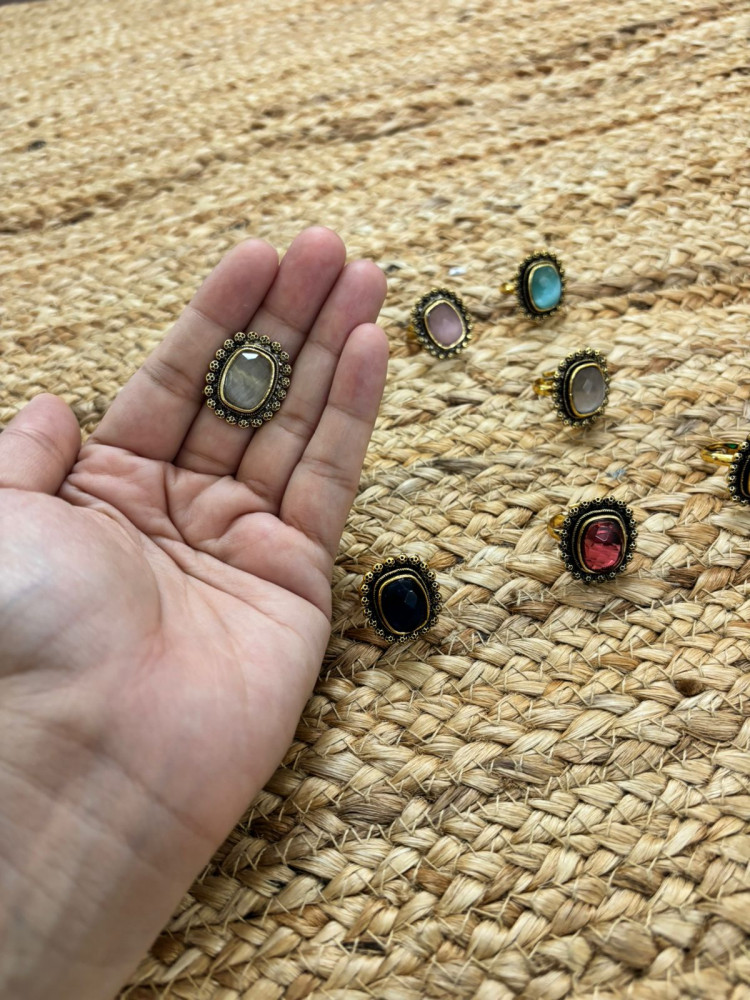 Image of Metallic Oxidised Adjustable Gold Finger Ring - White