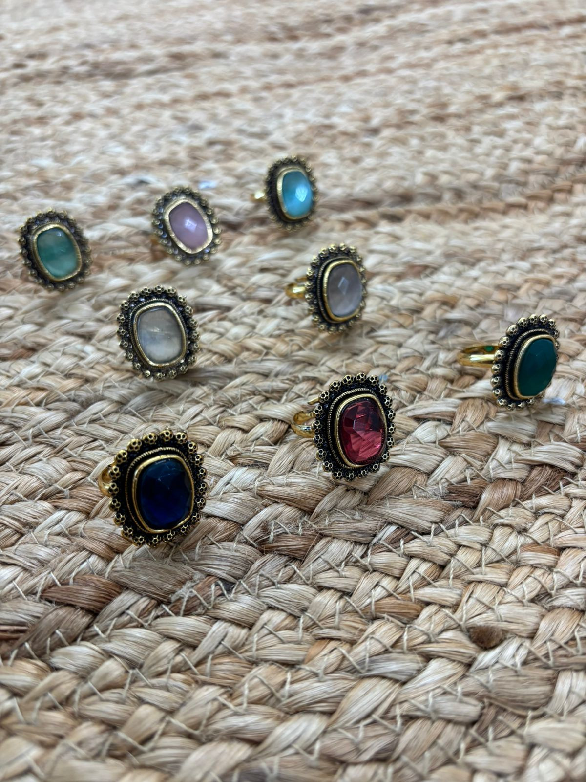 Metallic Oxidised Adjustable Gold Finger Ring - Sea Green