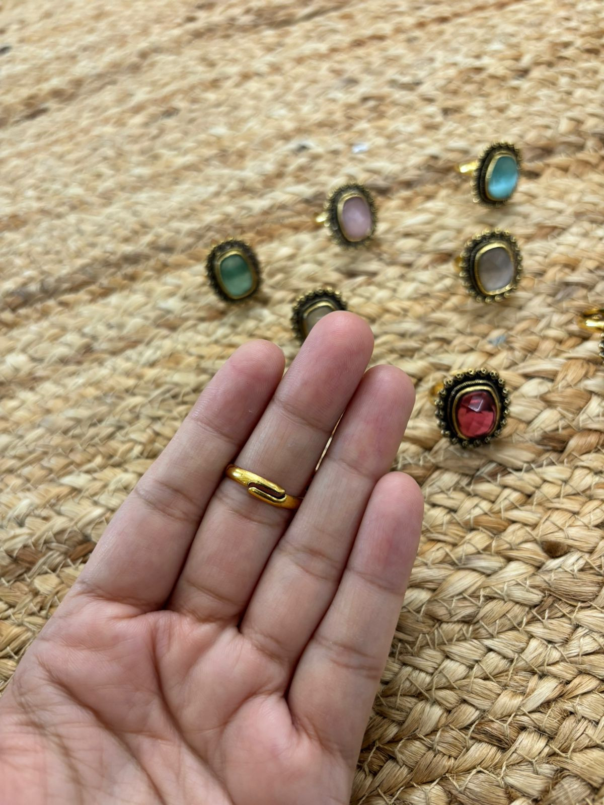 Metallic Oxidised Adjustable Gold Finger Ring - Sea Green