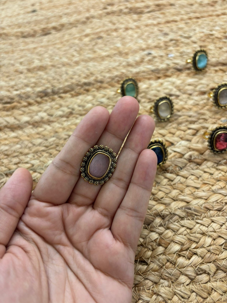 Image of Metallic Oxidised Adjustable Gold Finger Ring - Pink